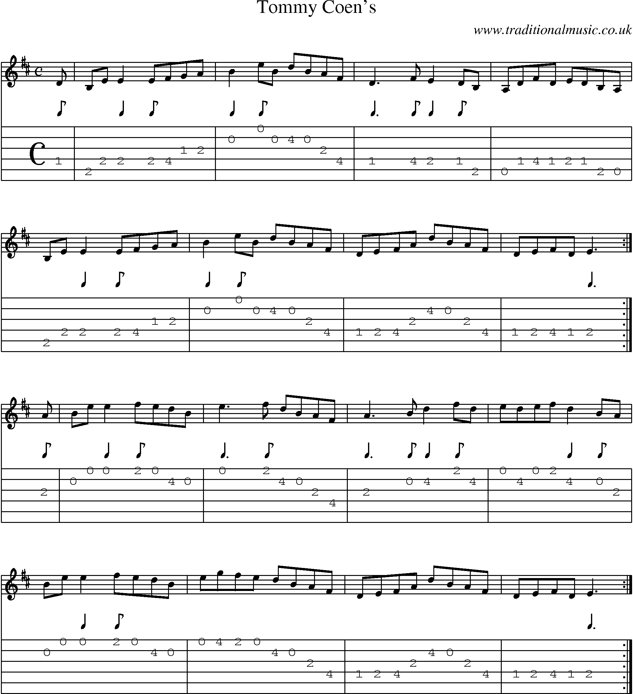 Music Score and Guitar Tabs for Tommy Coens