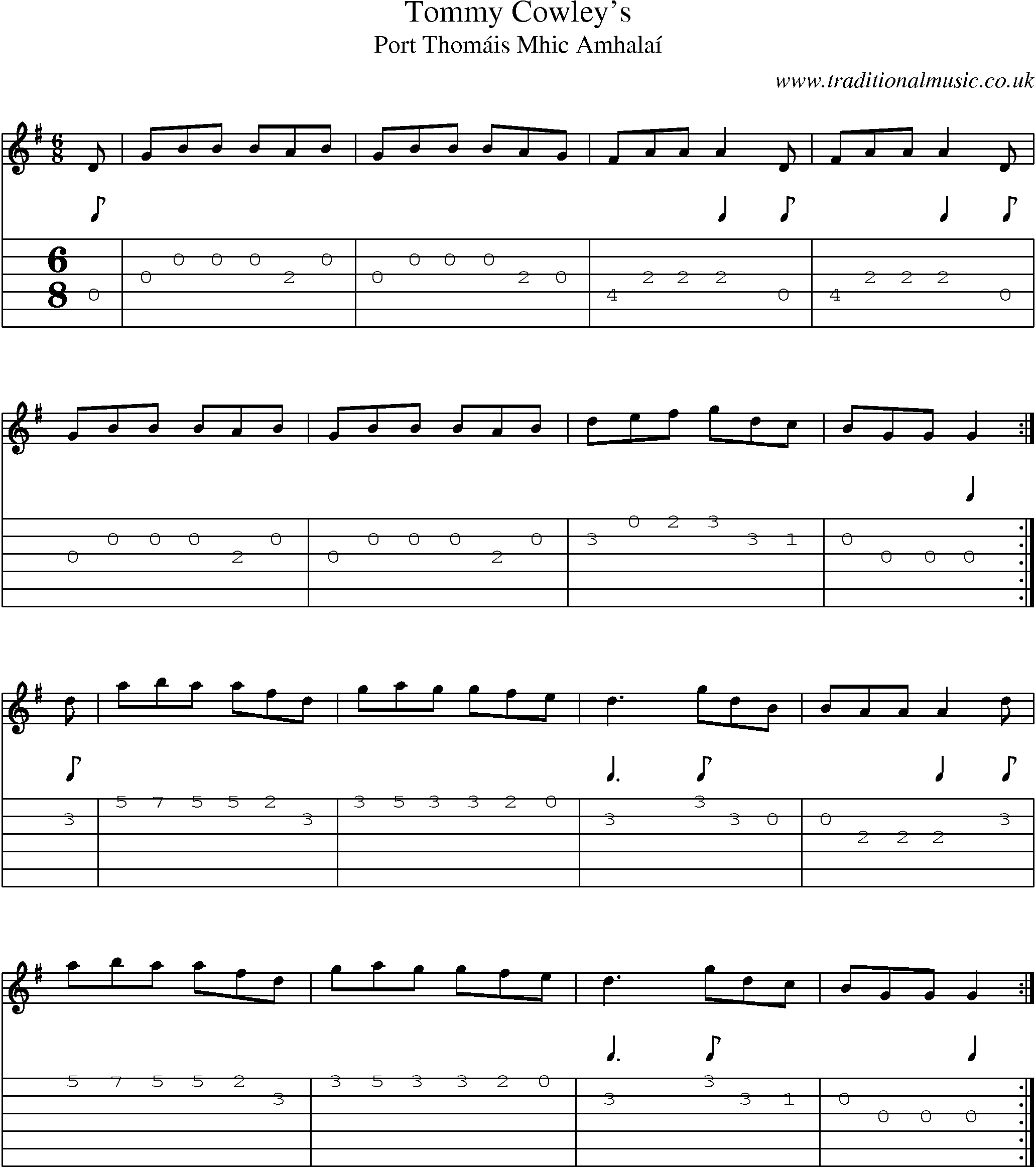 Music Score and Guitar Tabs for Tommy Cowleys
