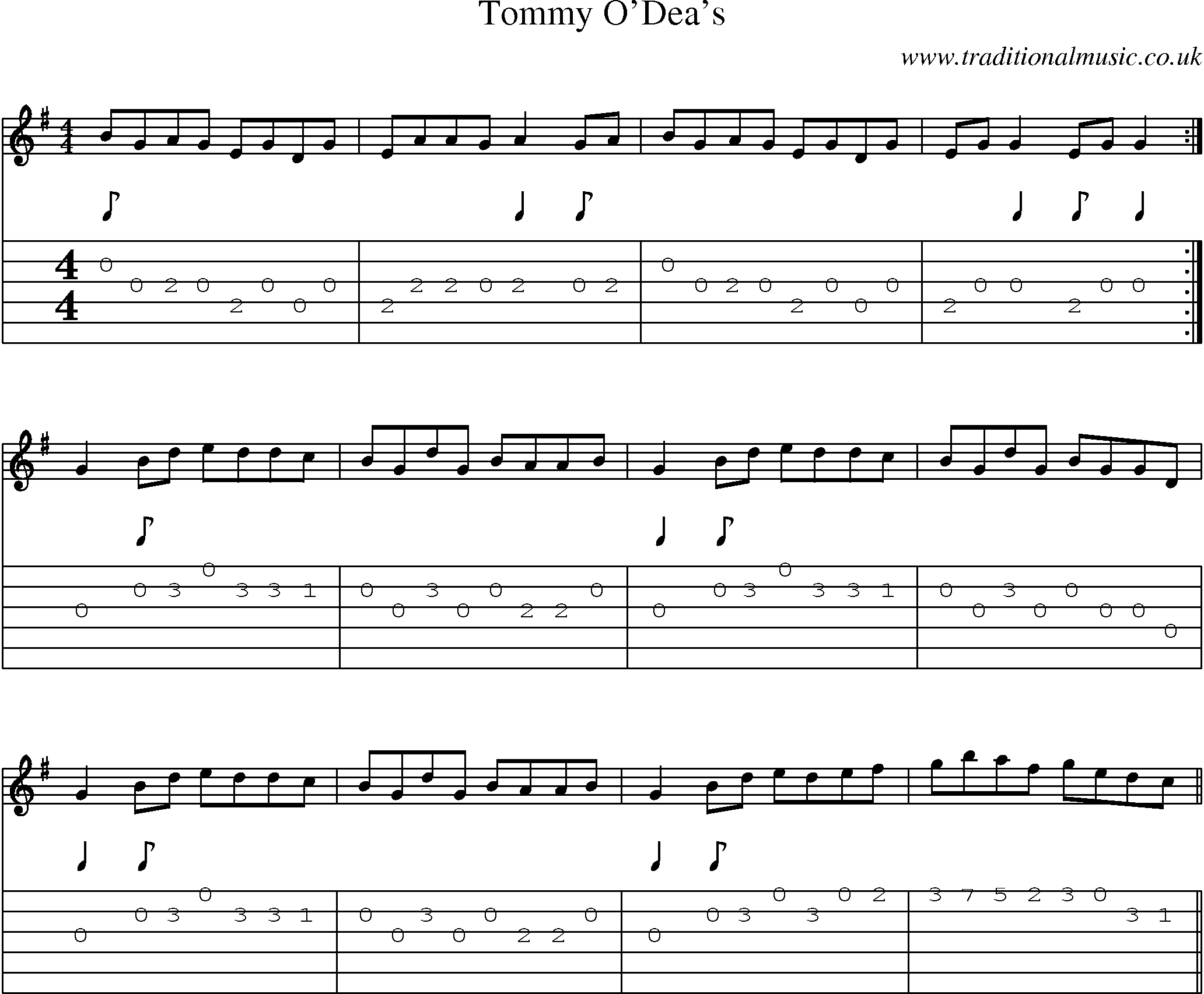 Music Score and Guitar Tabs for Tommy Odeas