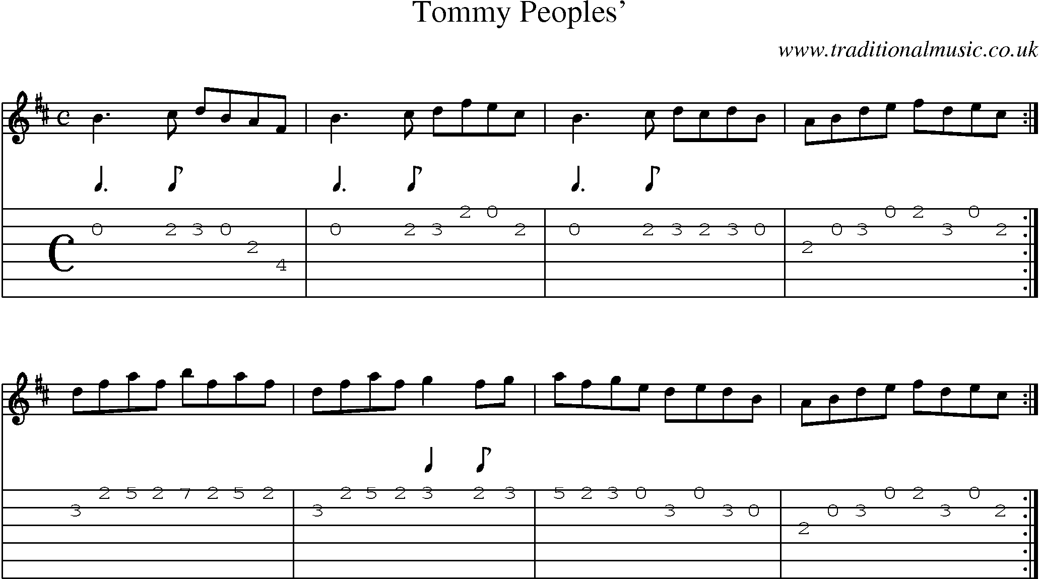 Music Score and Guitar Tabs for Tommy Peoples