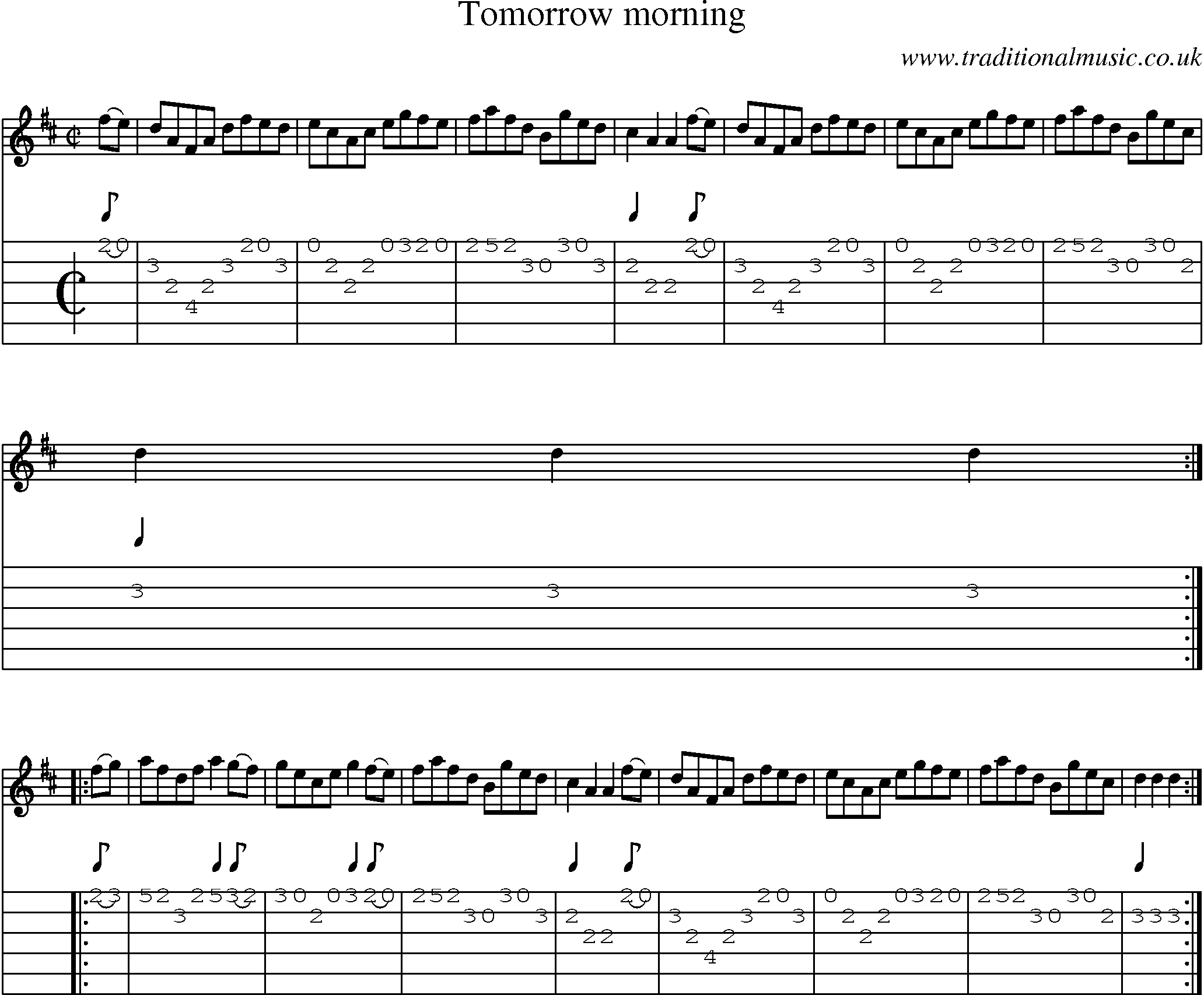 Music Score and Guitar Tabs for Tomorrow Morning