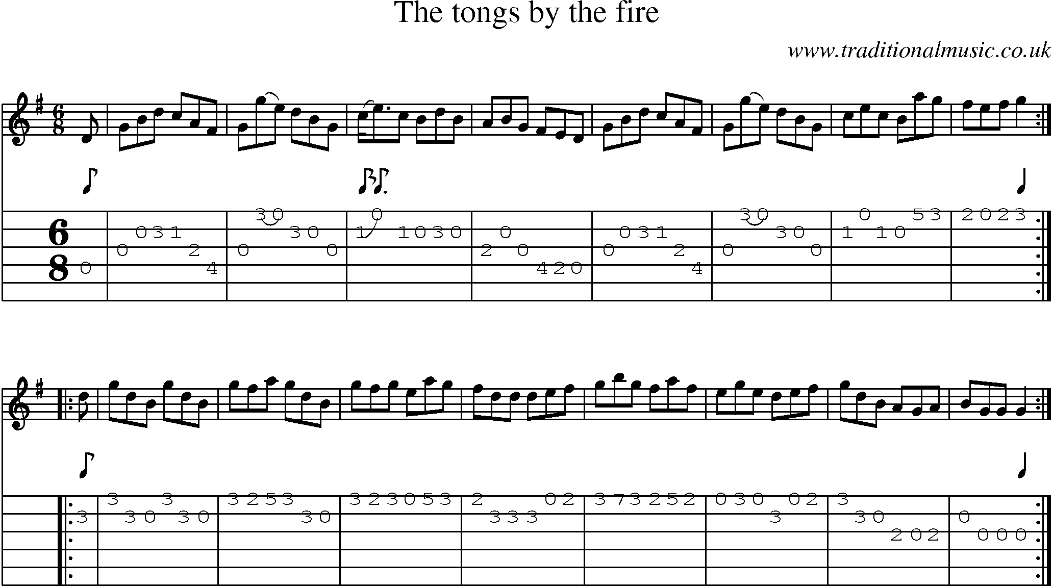 Music Score and Guitar Tabs for Tongs By The Fire