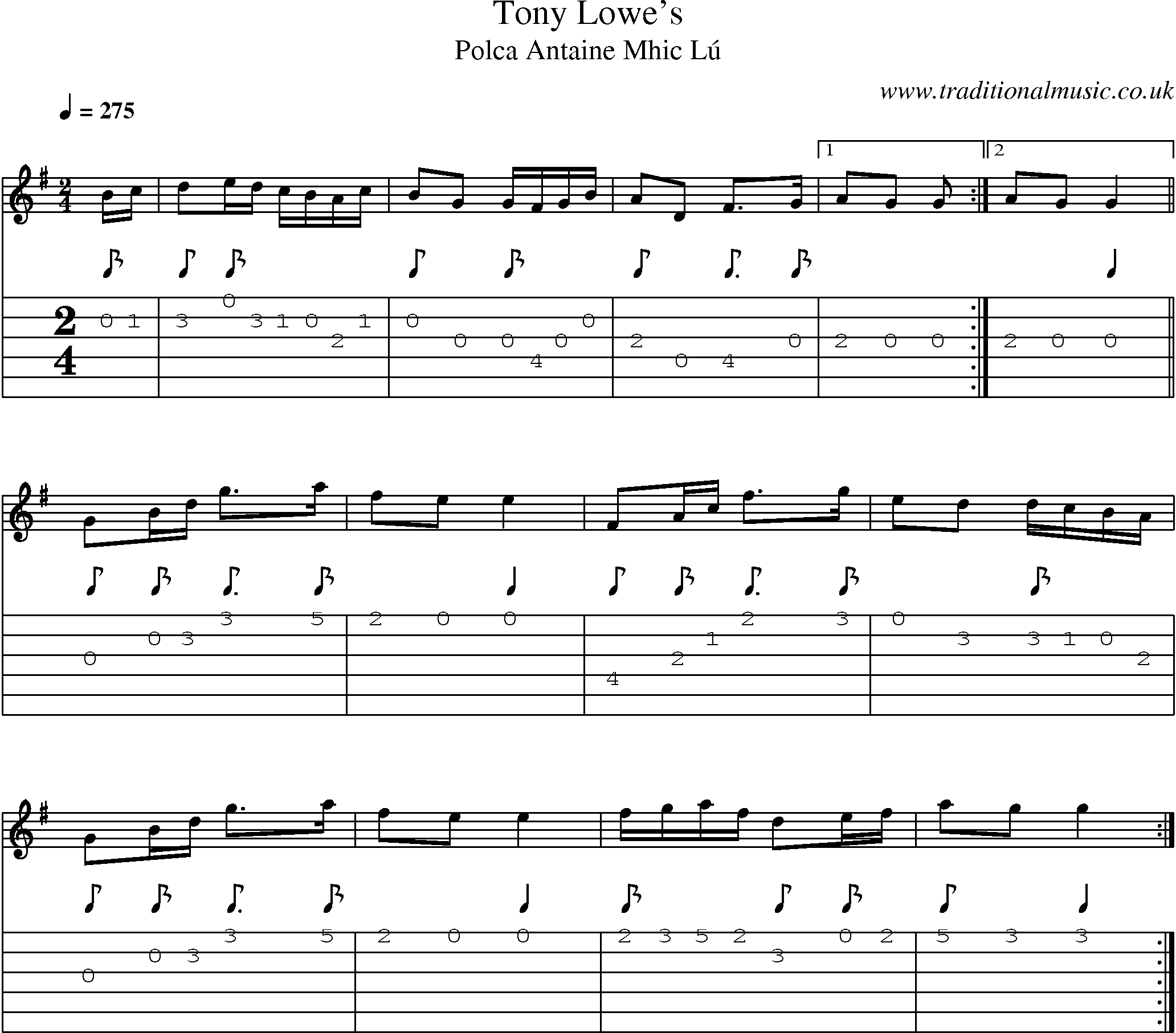 Music Score and Guitar Tabs for Tony Lowes