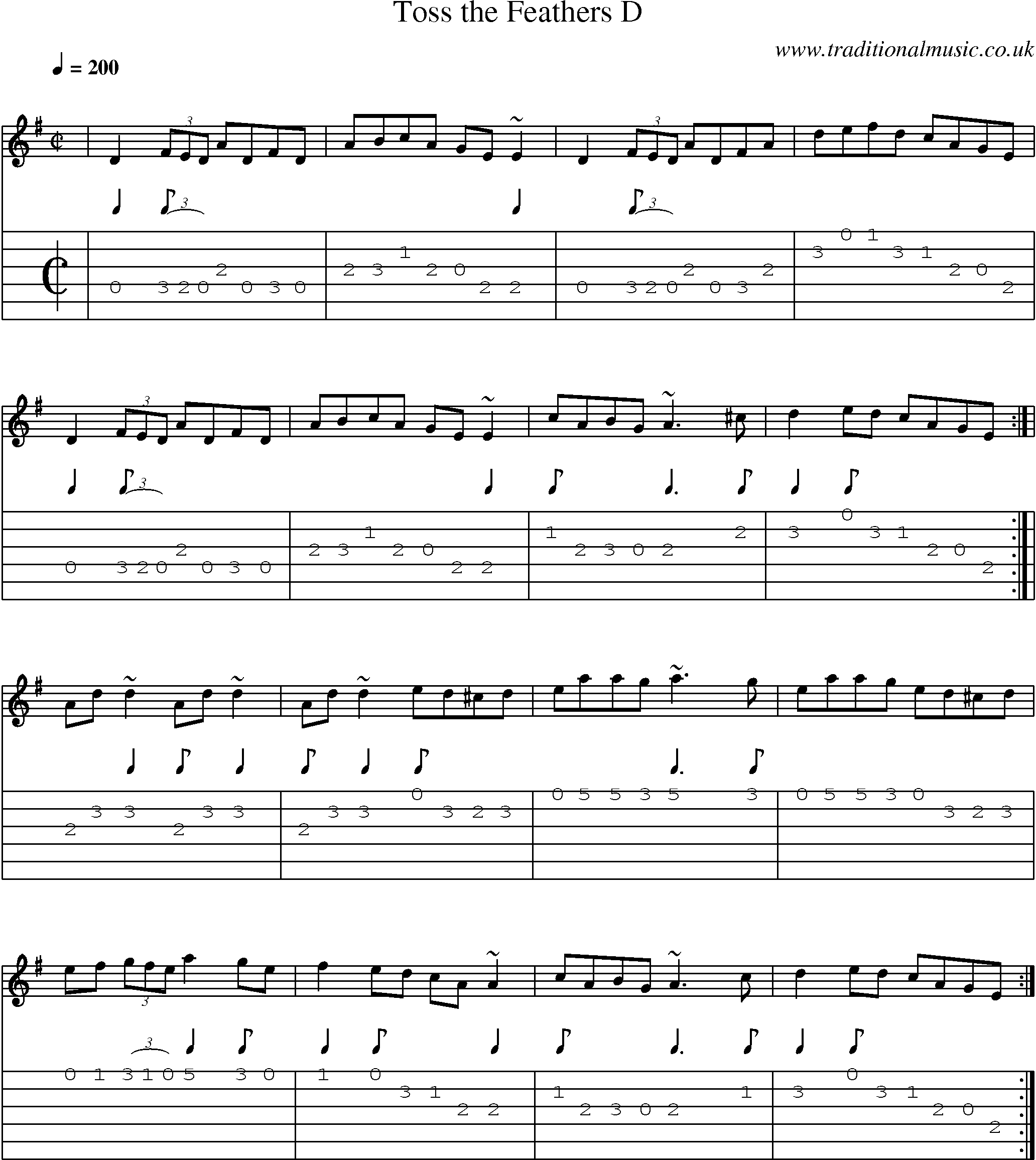 Music Score and Guitar Tabs for Toss Feathers D