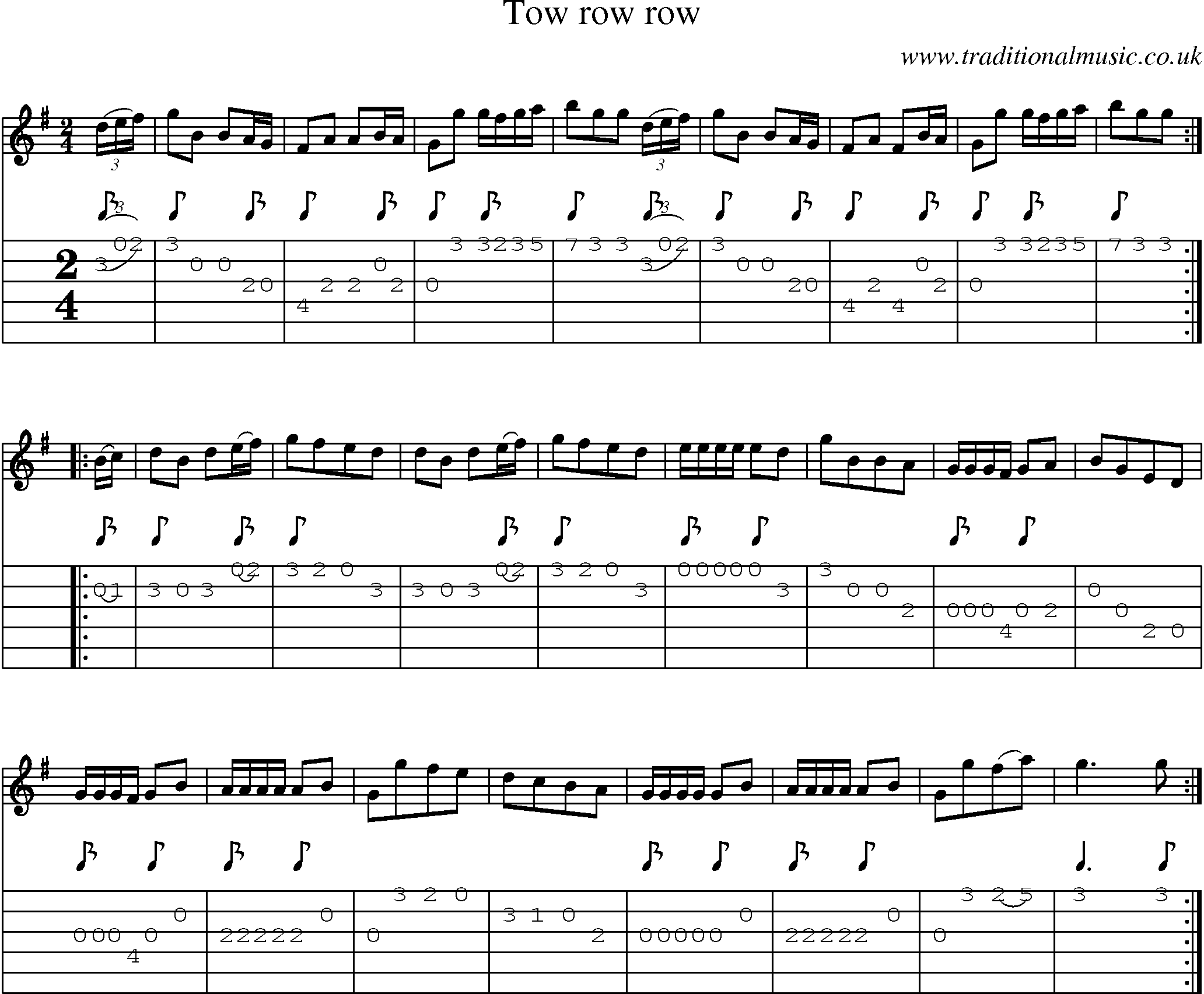 Music Score and Guitar Tabs for Tow Row Row