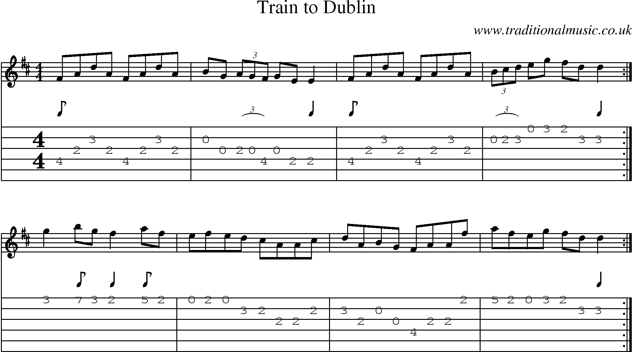 Music Score and Guitar Tabs for Train To Dublin