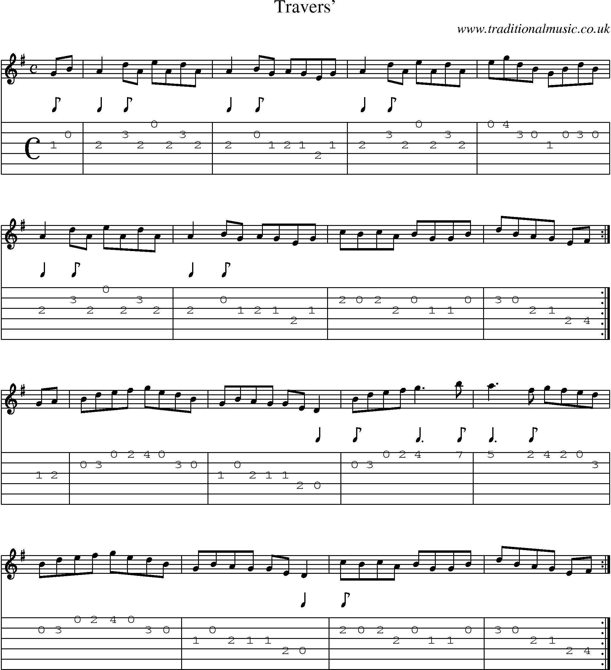 Music Score and Guitar Tabs for Travers