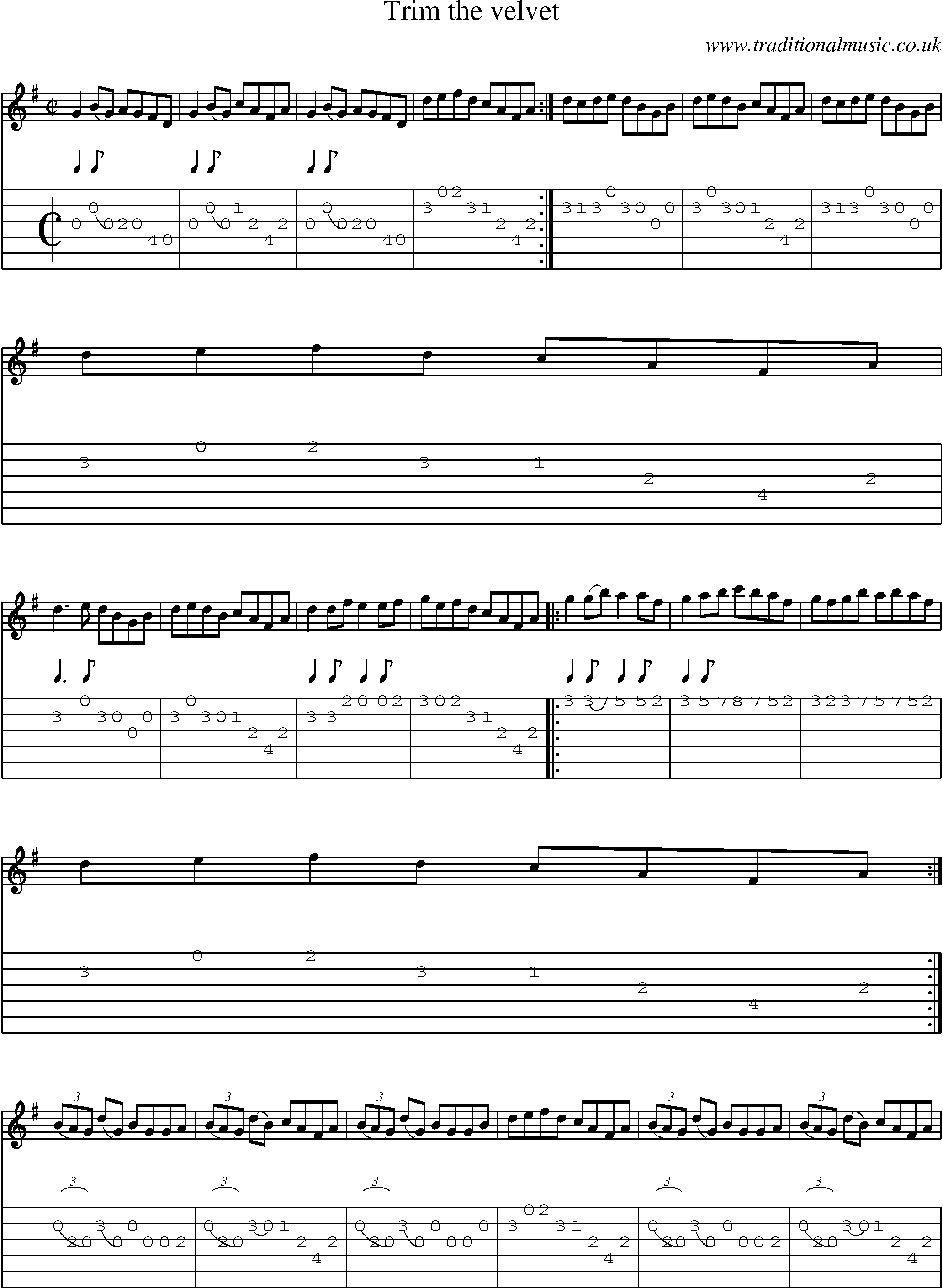Music Score and Guitar Tabs for Trim The Velvet