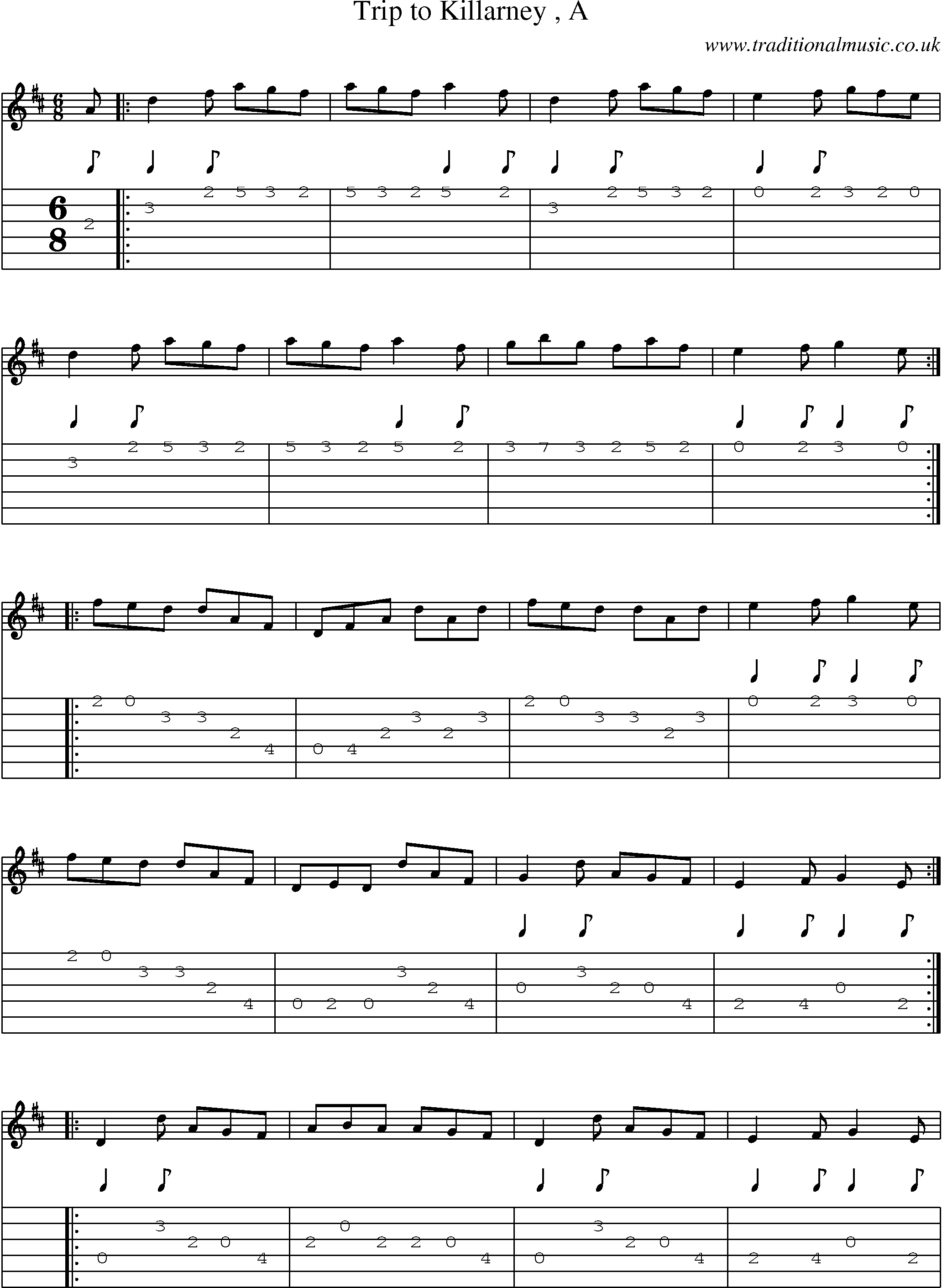 Music Score and Guitar Tabs for Trip To Killarney A