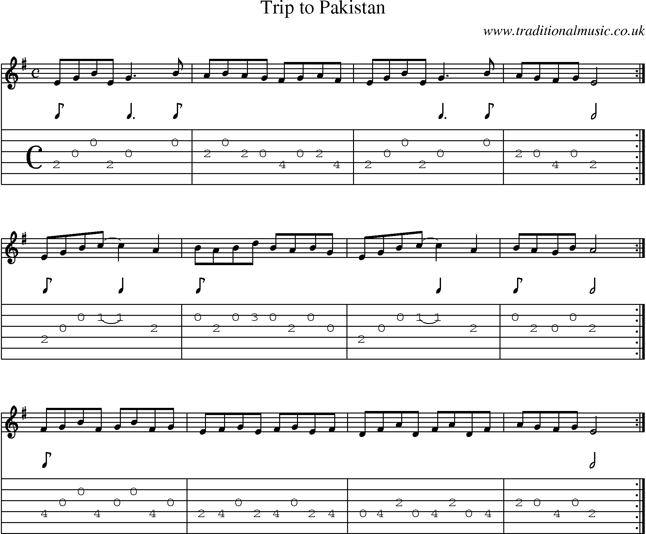 Music Score and Guitar Tabs for Trip To Pakistan