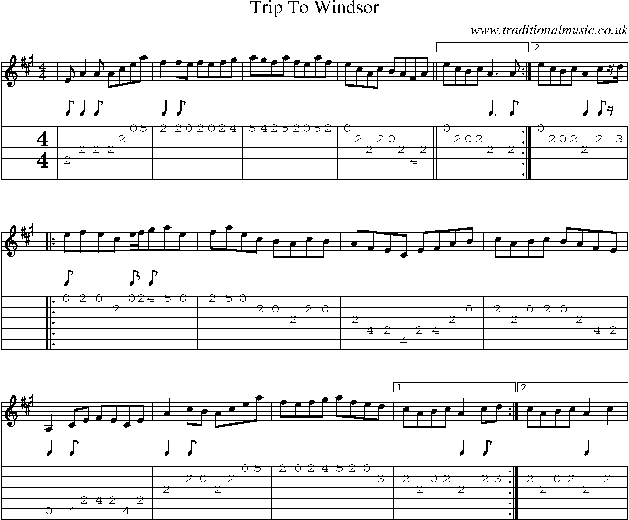 Music Score and Guitar Tabs for Trip To Windsor