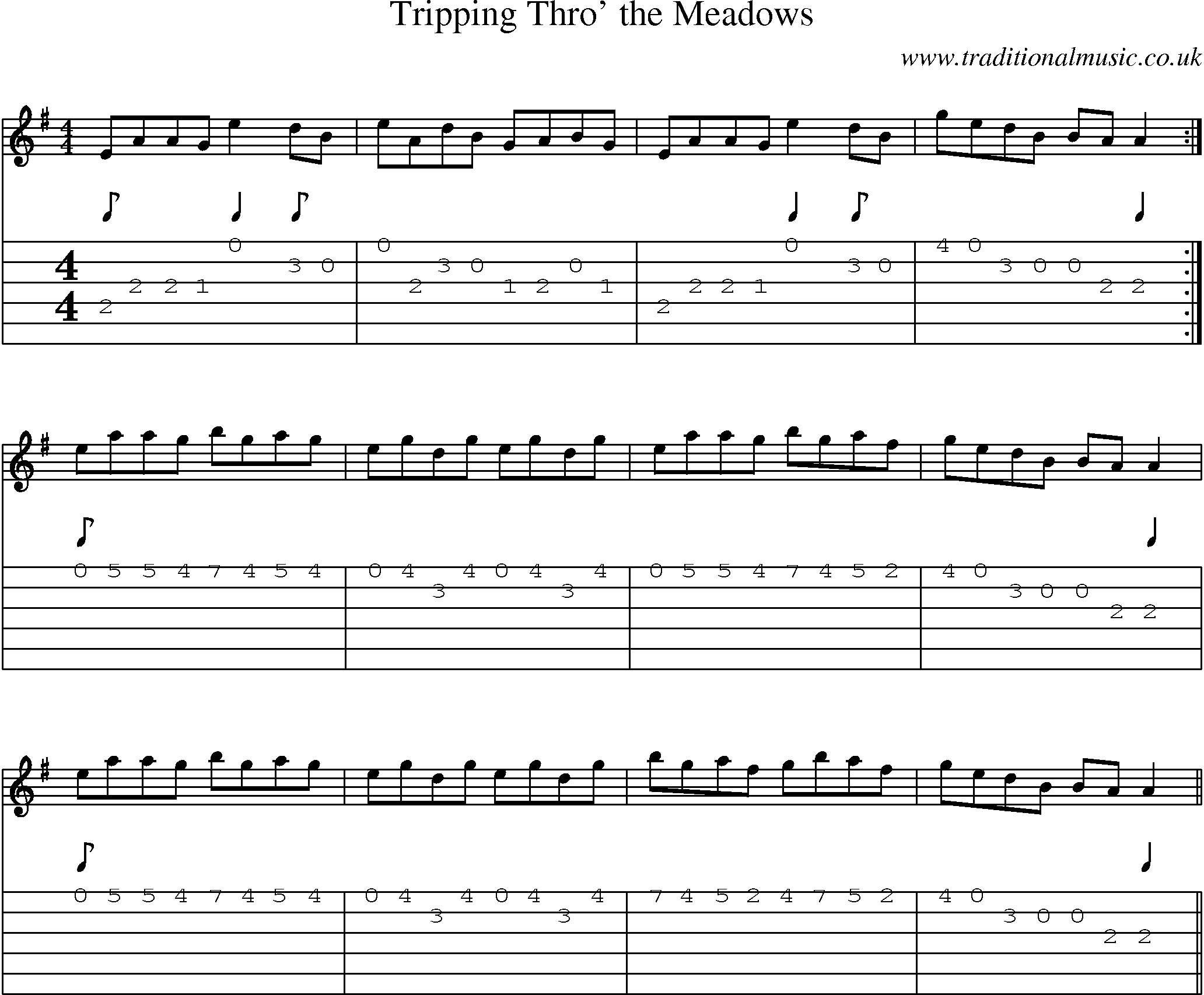 Music Score and Guitar Tabs for Tripping Thro Meadows