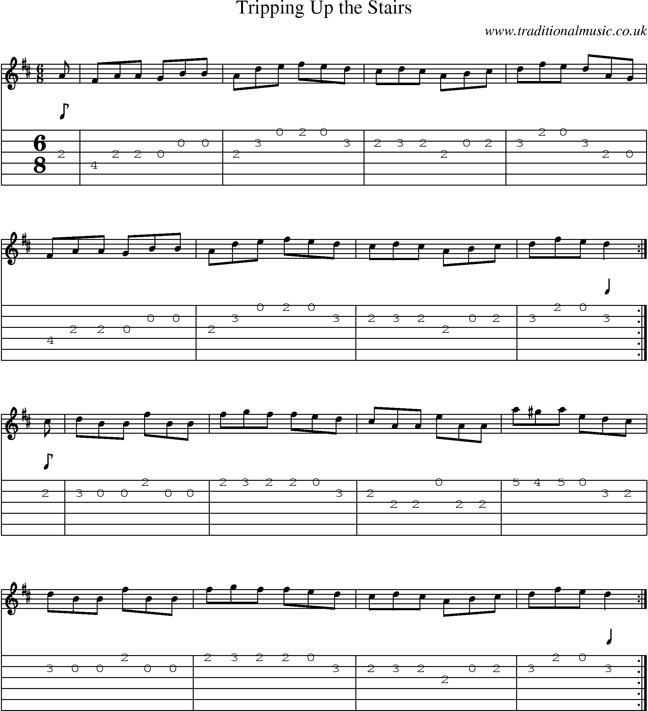 Music Score and Guitar Tabs for Tripping Up Stairs