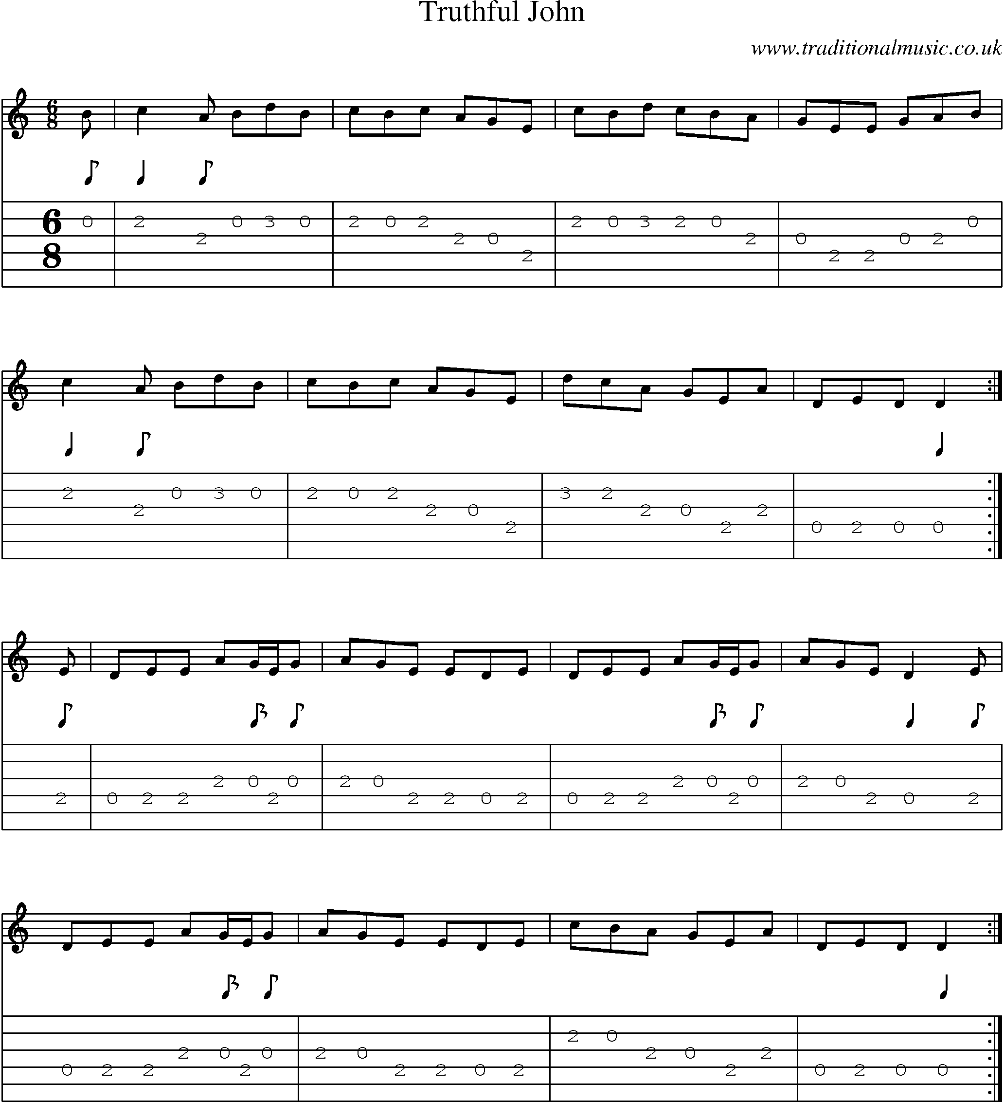 Music Score and Guitar Tabs for Truthful John