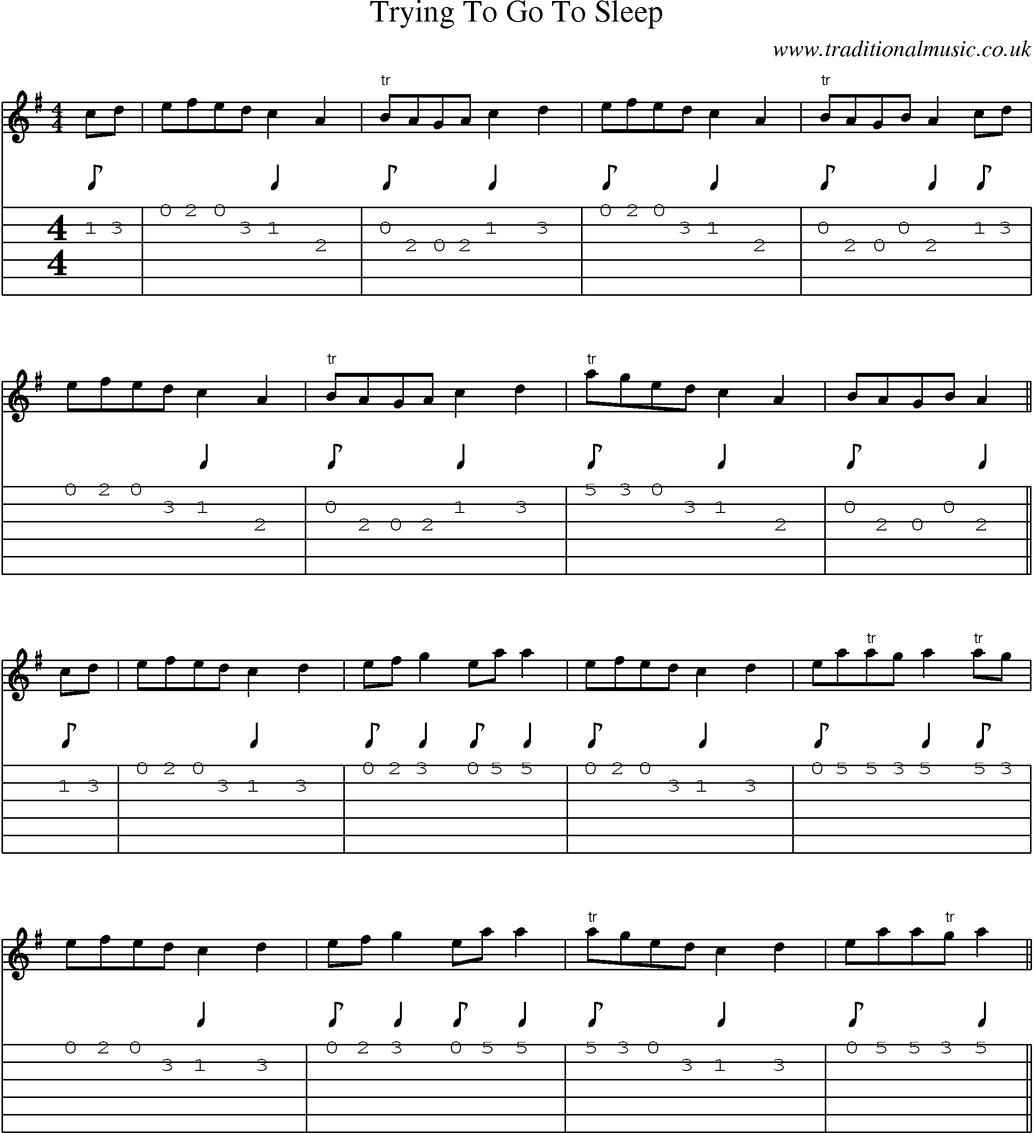Music Score and Guitar Tabs for Trying To Go To Sleep