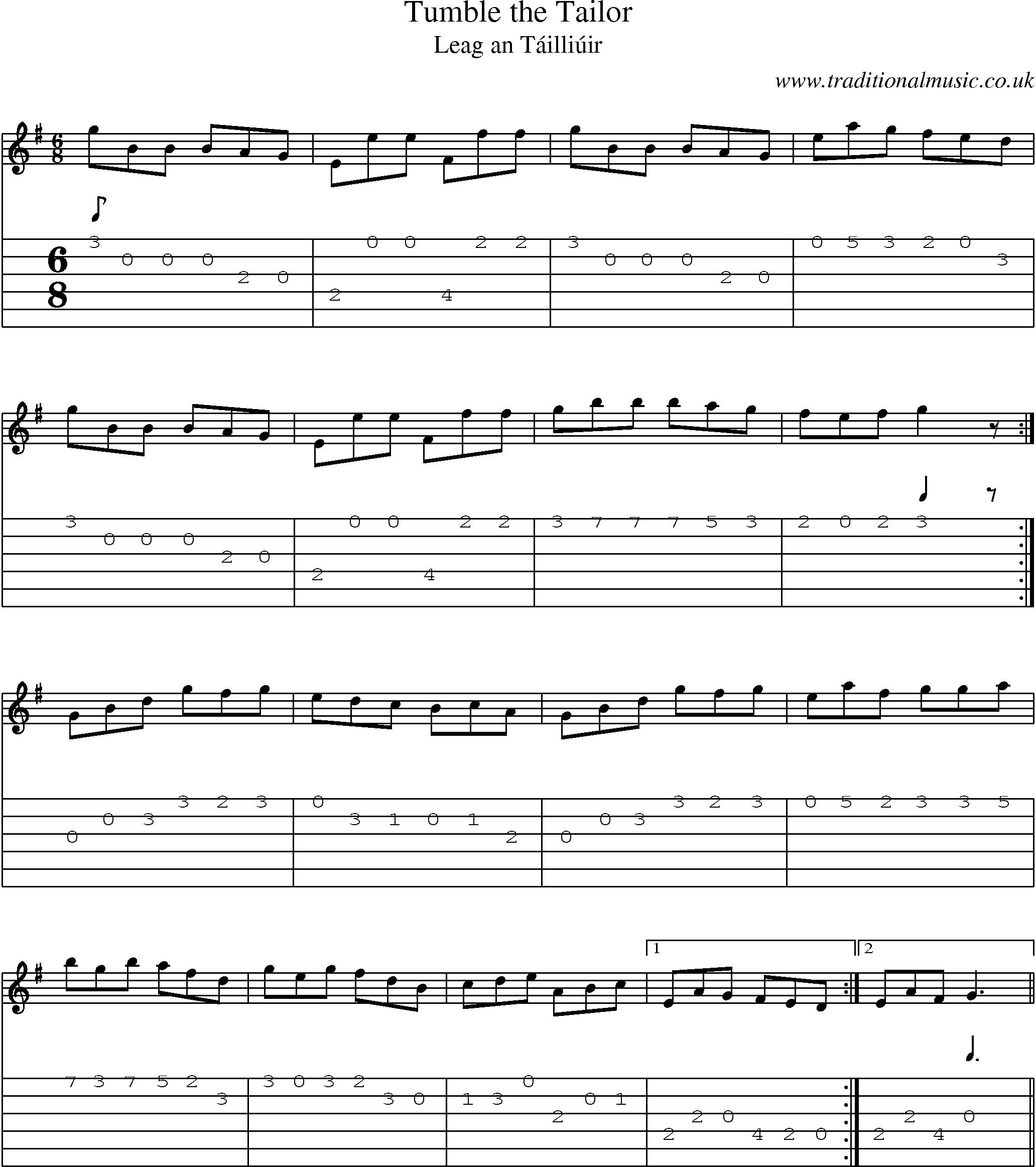 Music Score and Guitar Tabs for Tumble Tailor