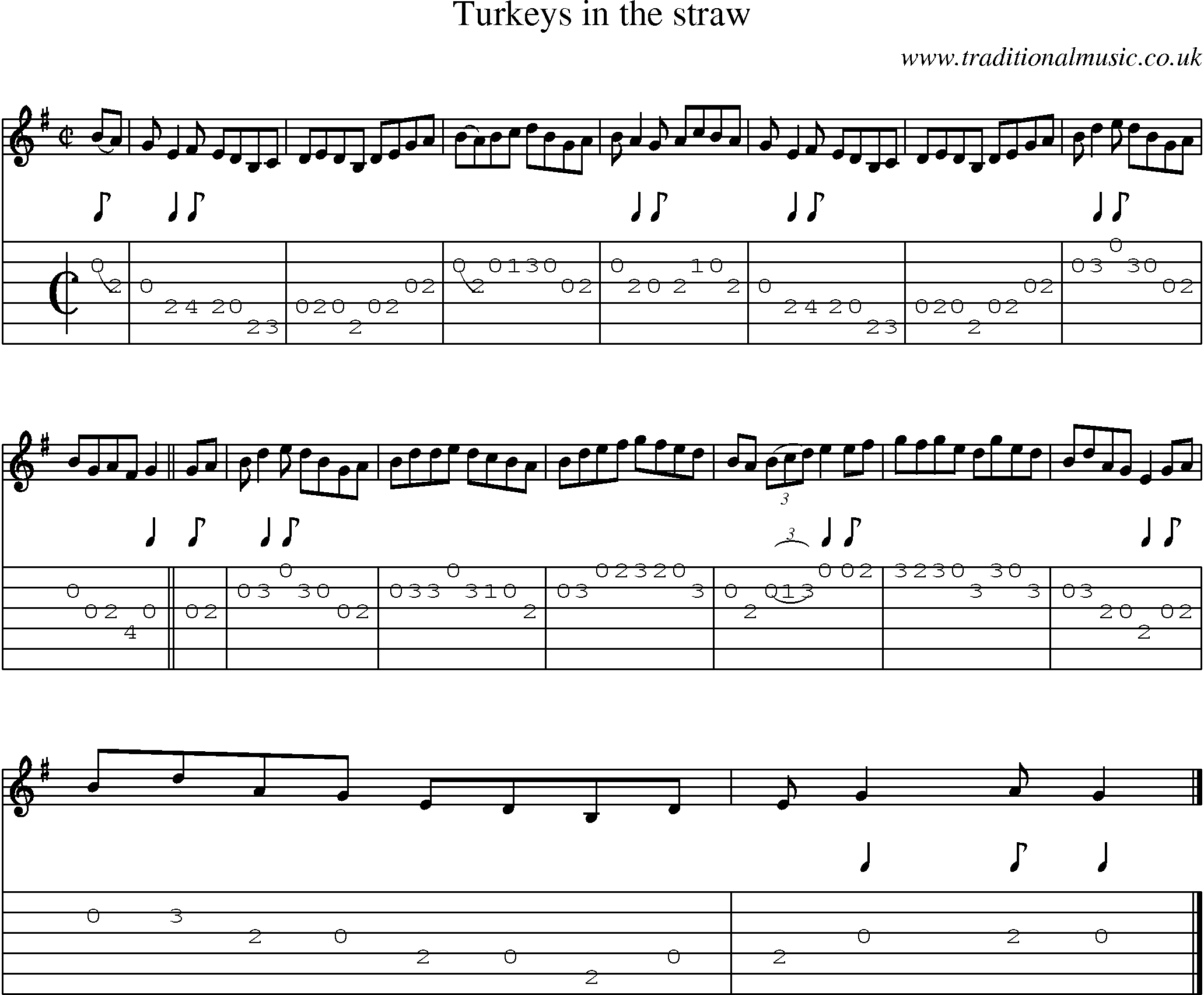 Music Score and Guitar Tabs for Turkeys In The Straw