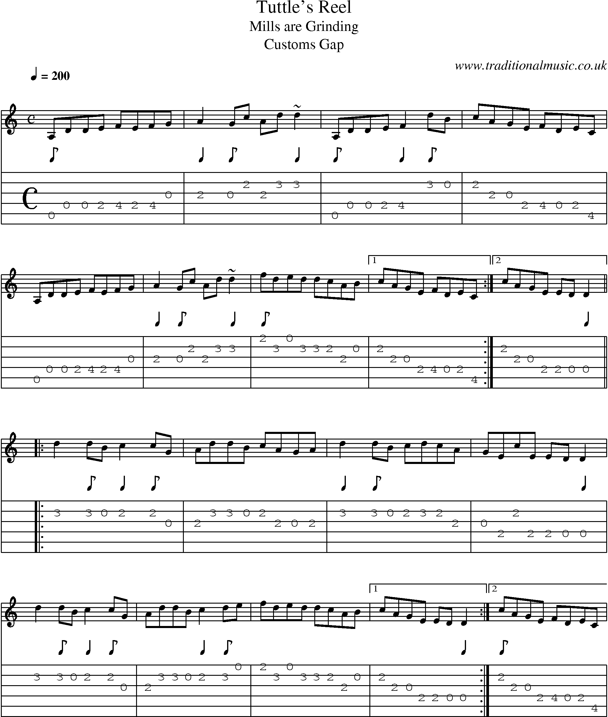 Music Score and Guitar Tabs for Tuttles Reel