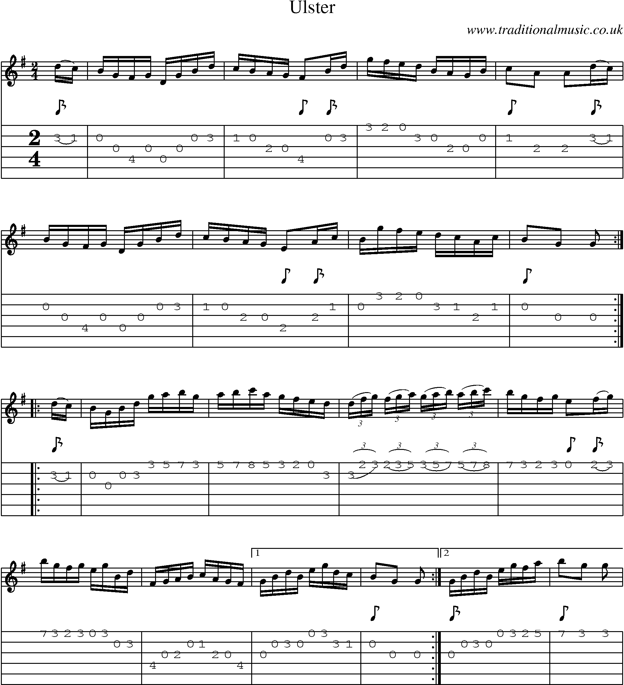 Music Score and Guitar Tabs for Ulster