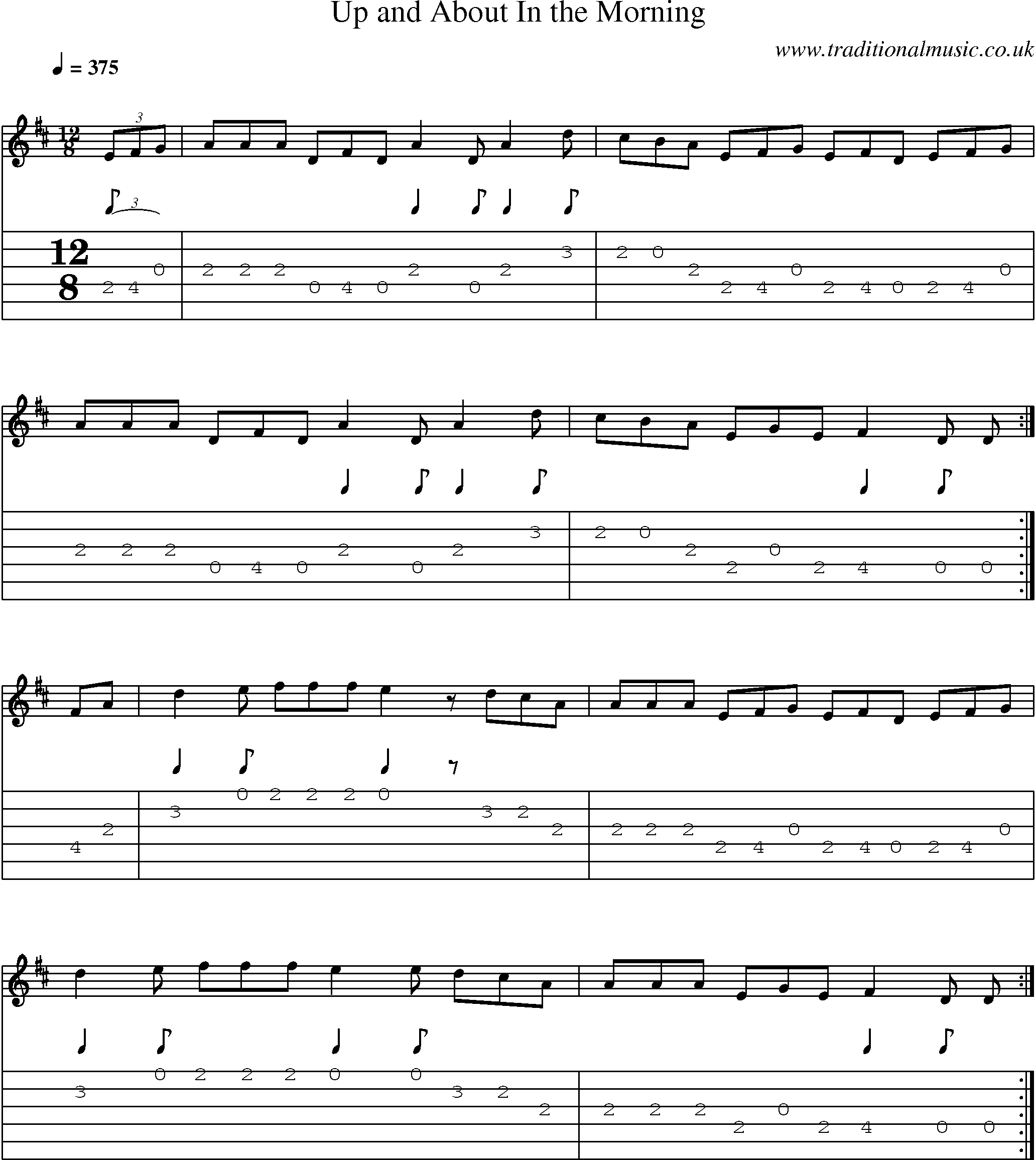 Music Score and Guitar Tabs for Up And About In Morning