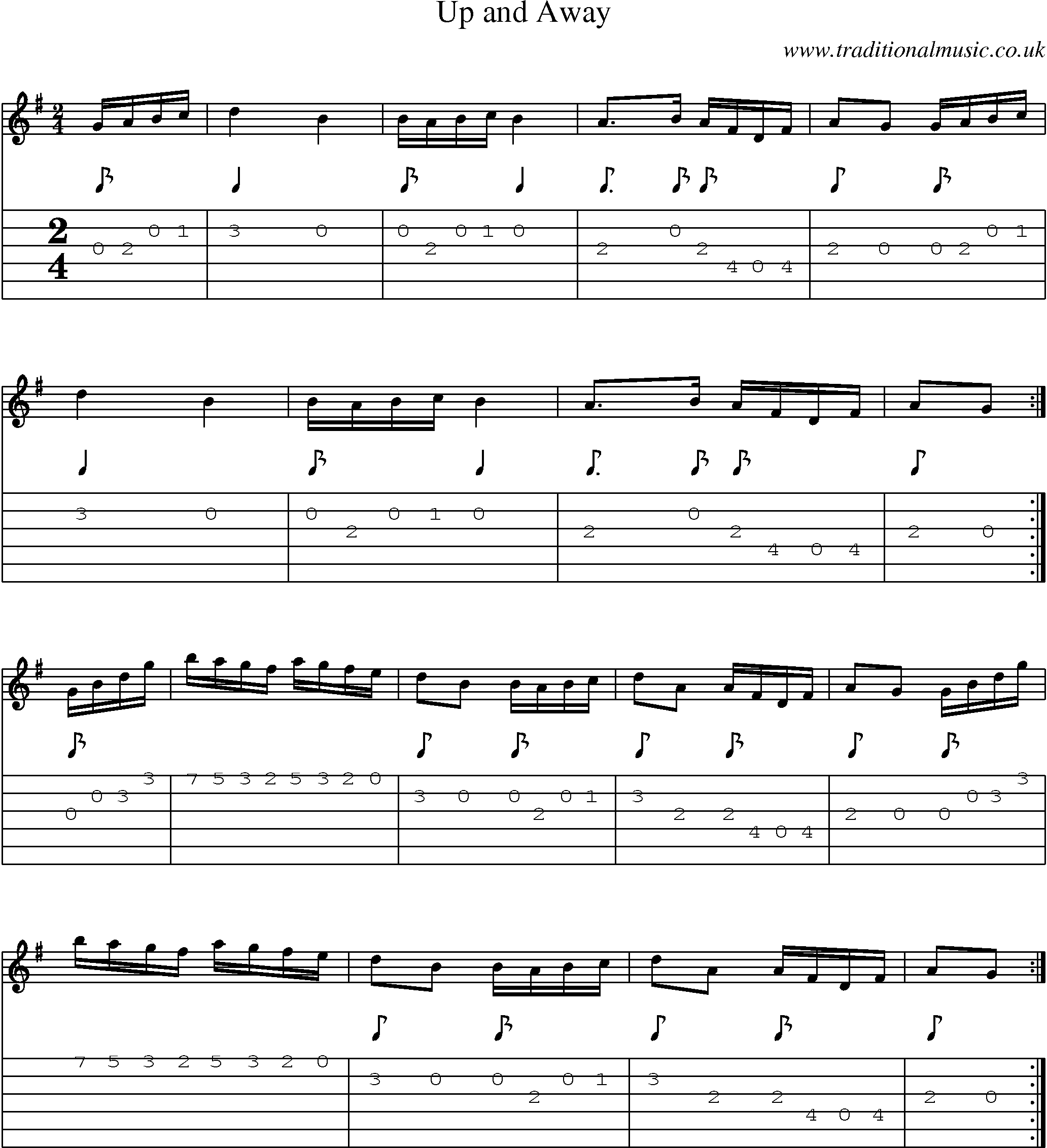 Music Score and Guitar Tabs for Up And Away