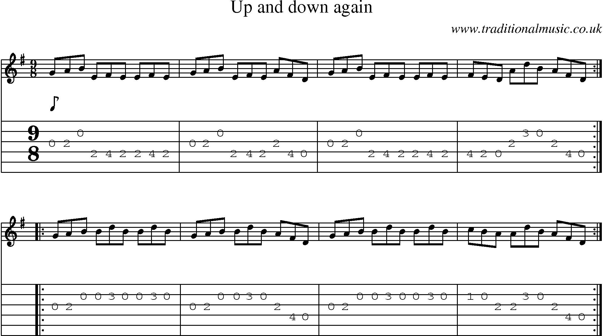 Music Score and Guitar Tabs for Up And Down Again