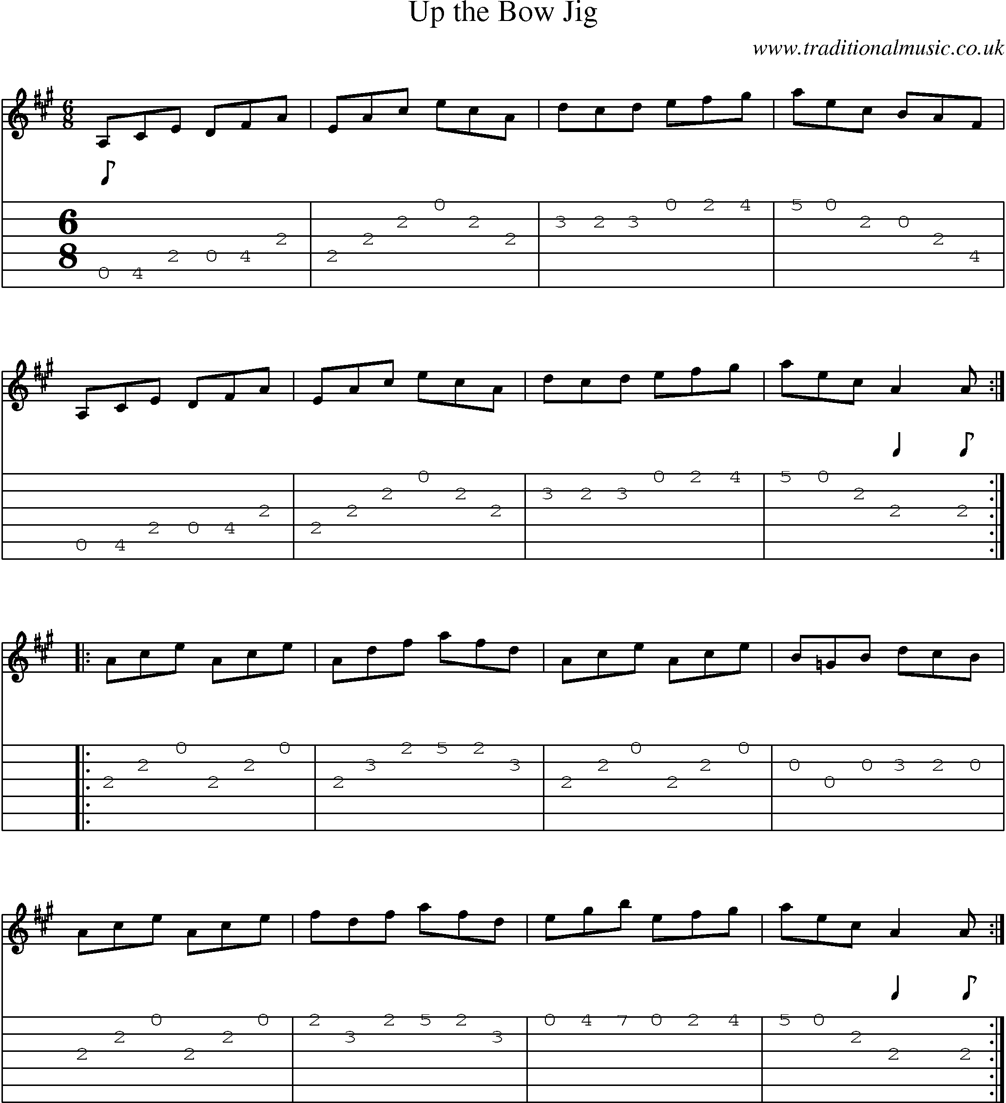 Music Score and Guitar Tabs for Up Bow Jig