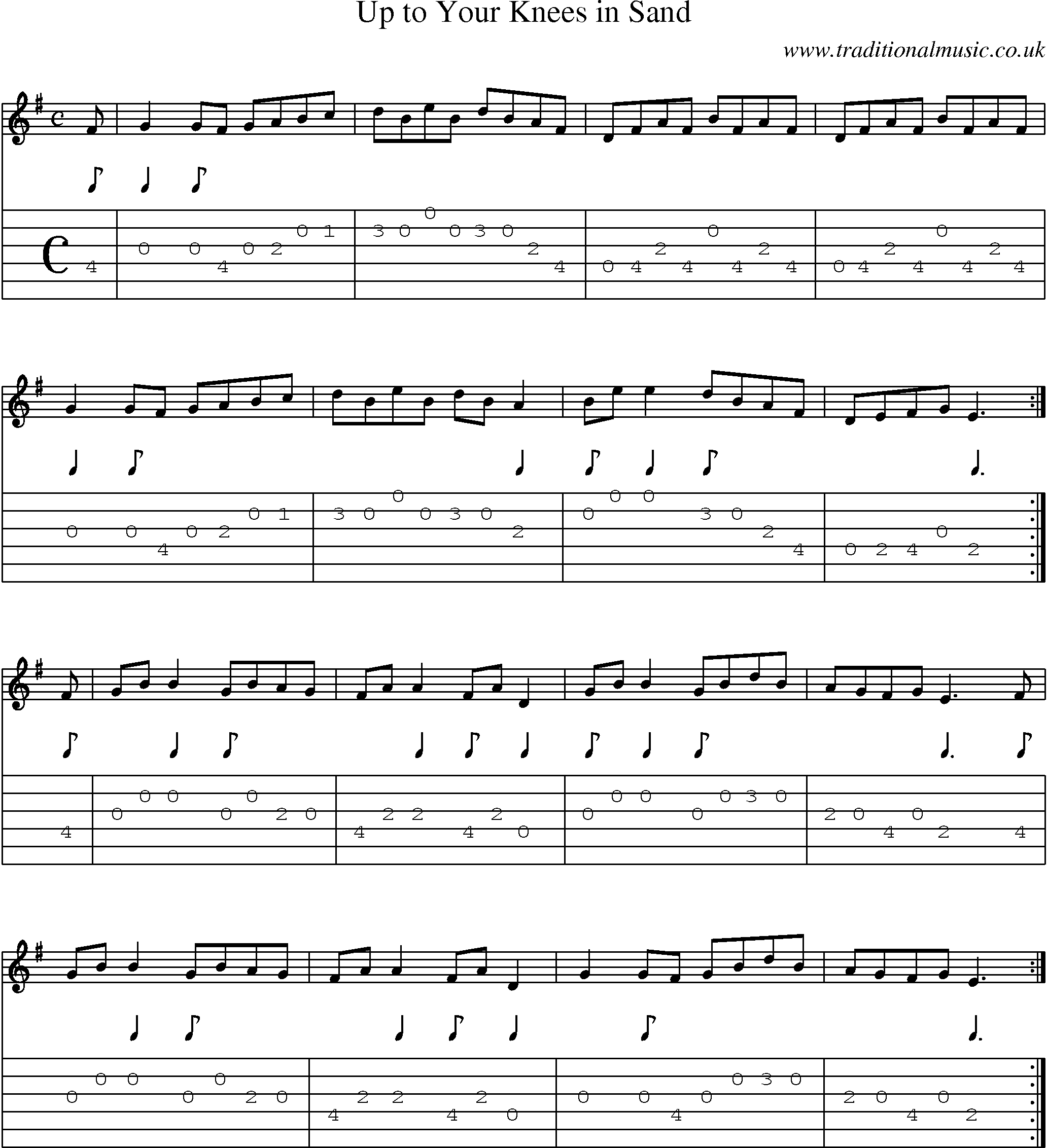 Music Score and Guitar Tabs for Up To Your Knees In Sand