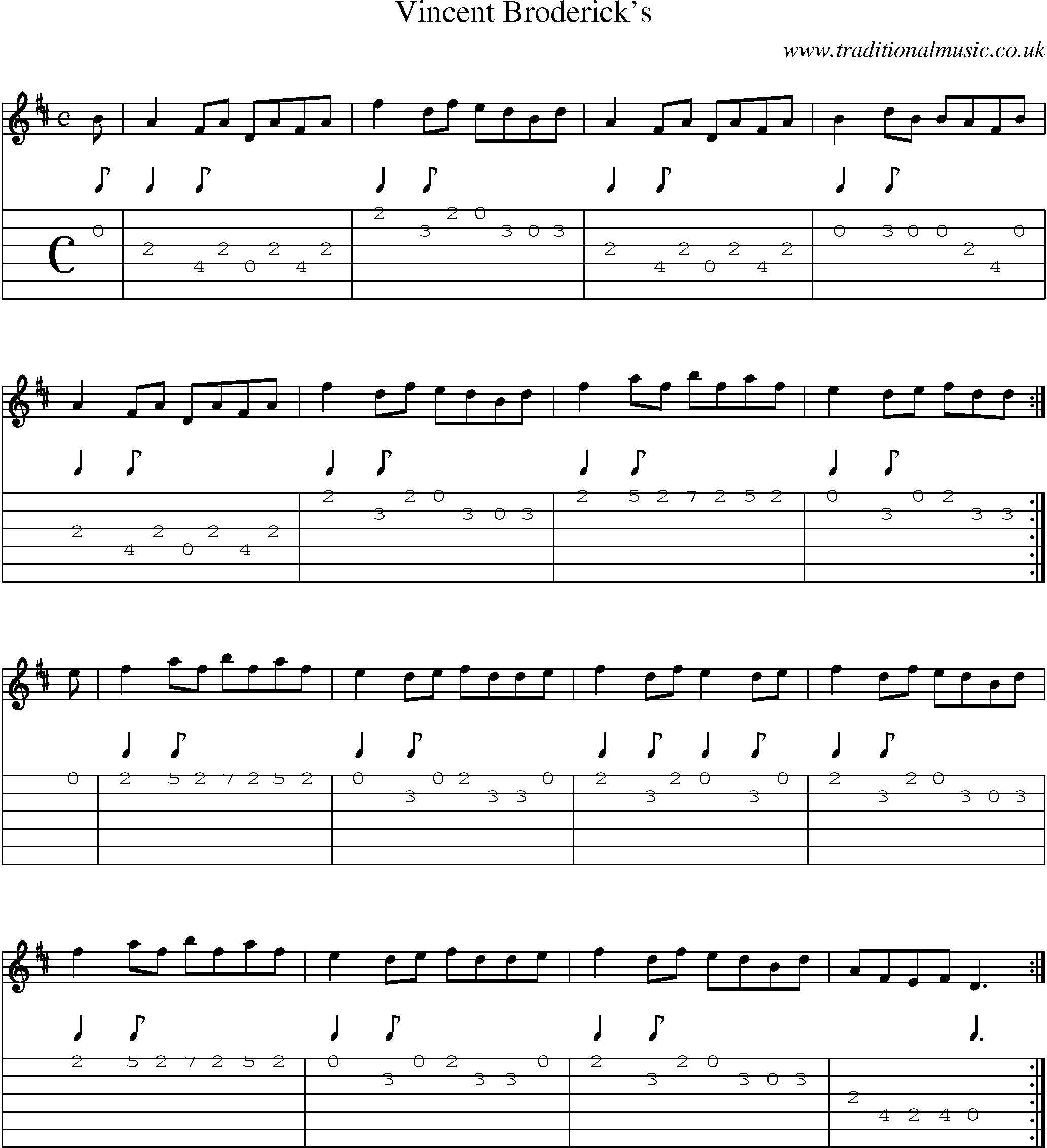Music Score and Guitar Tabs for Vincent Brodericks