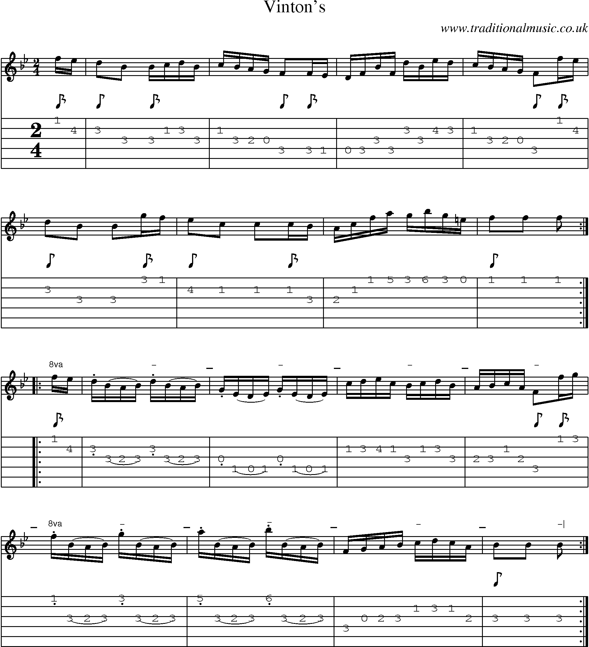 Music Score and Guitar Tabs for Vintons