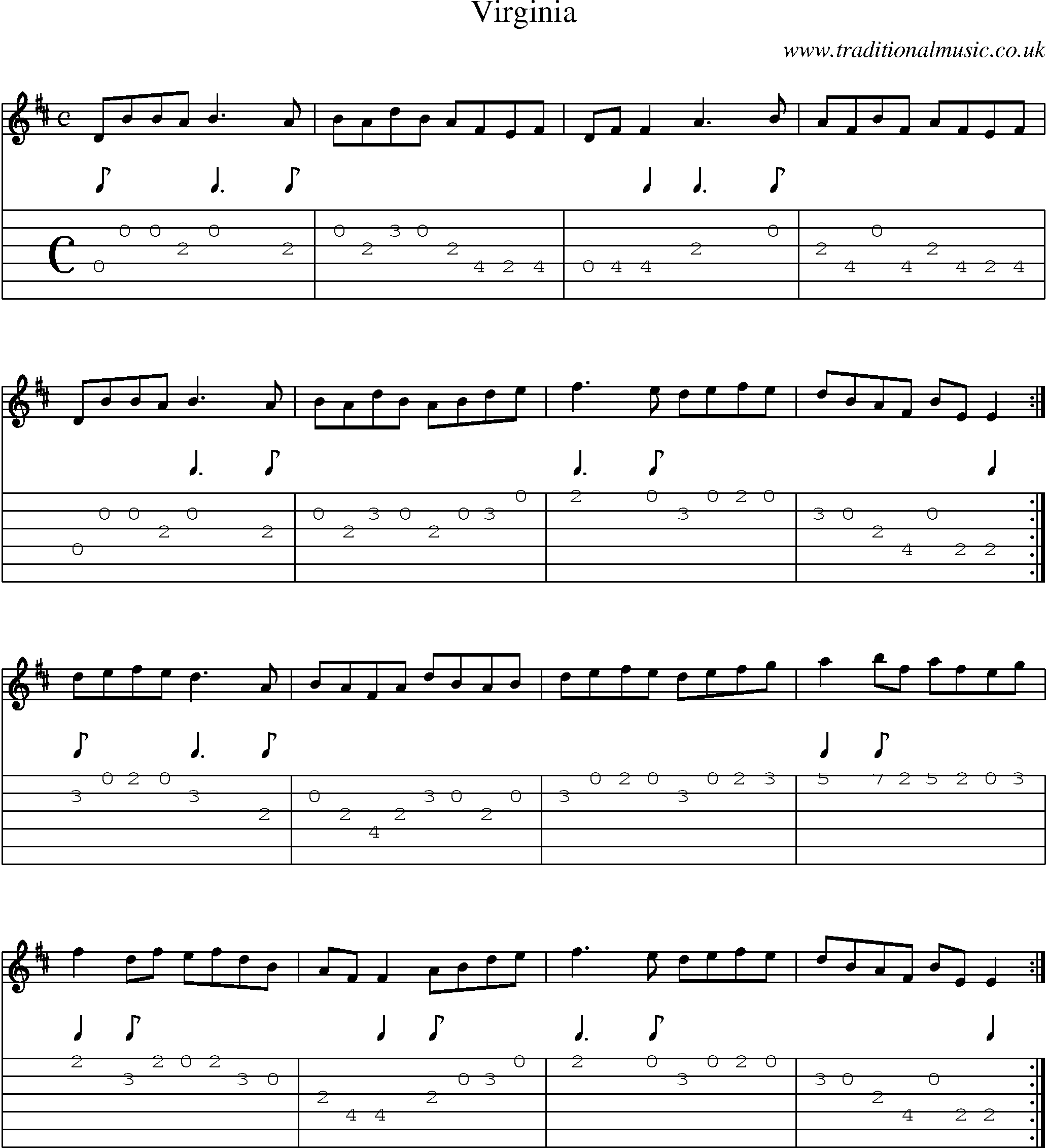 Music Score and Guitar Tabs for Virginia