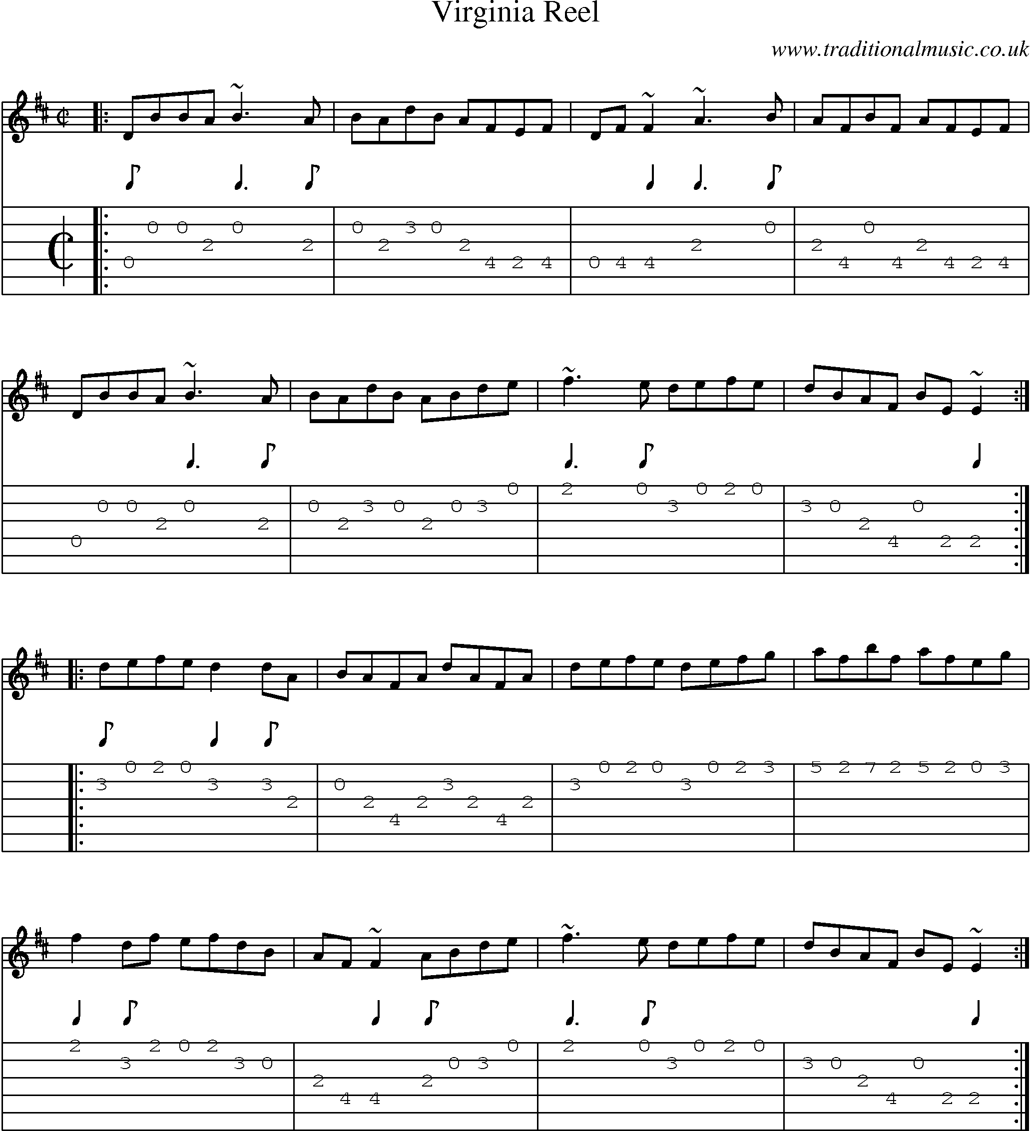 Music Score and Guitar Tabs for Virginia Reel