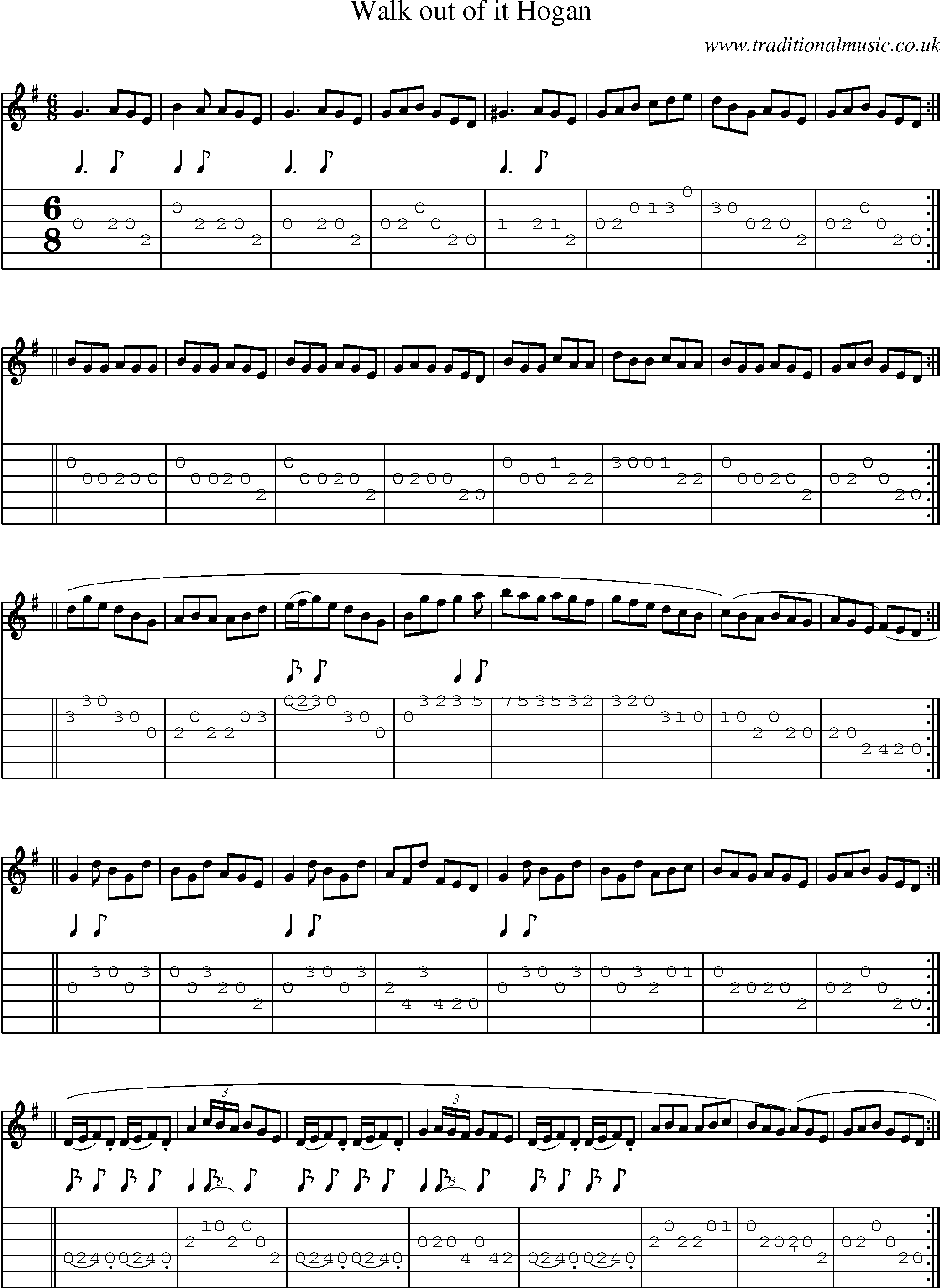 Music Score and Guitar Tabs for Walk Out Of It Hogan