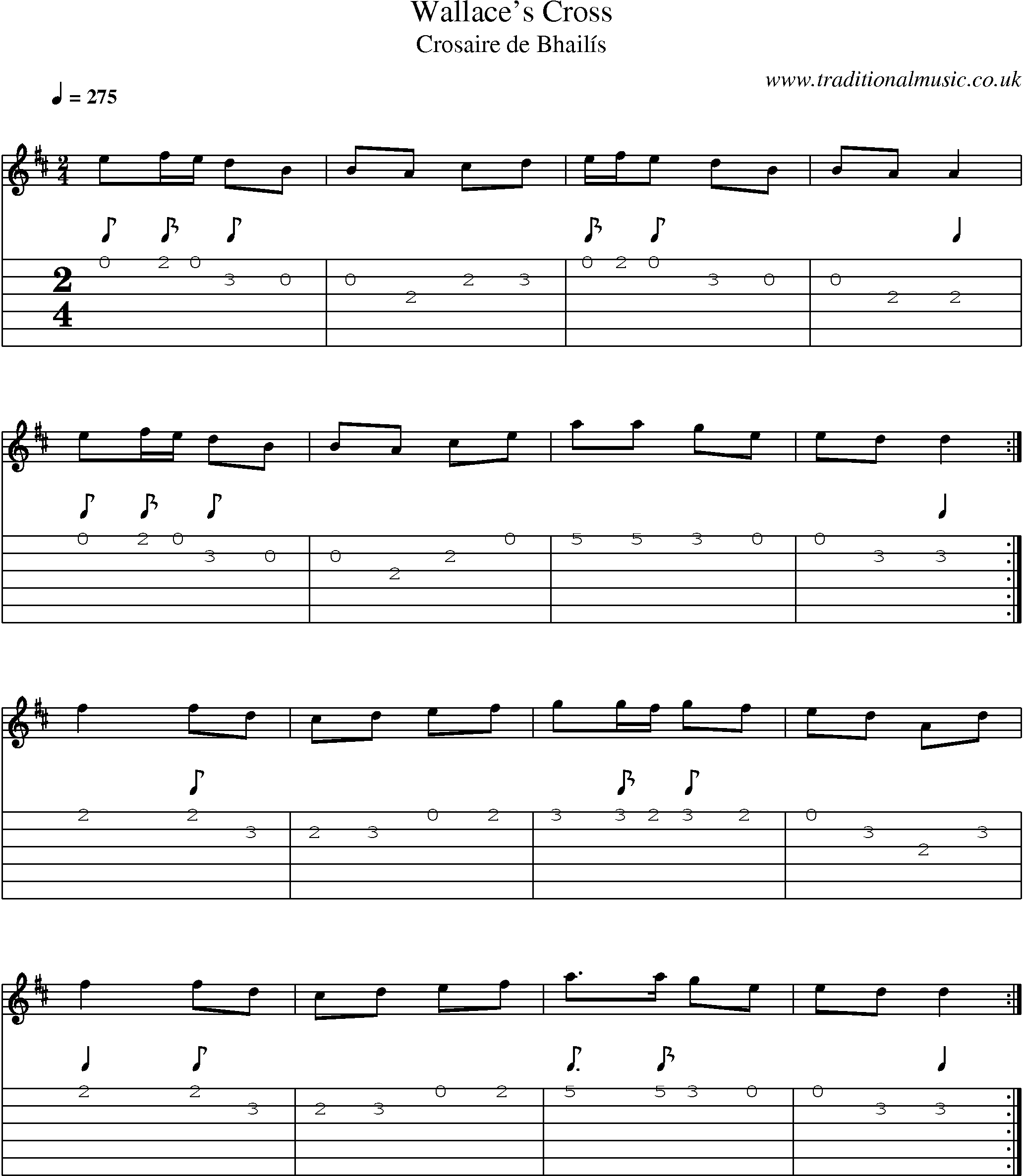Music Score and Guitar Tabs for Wallaces Cross