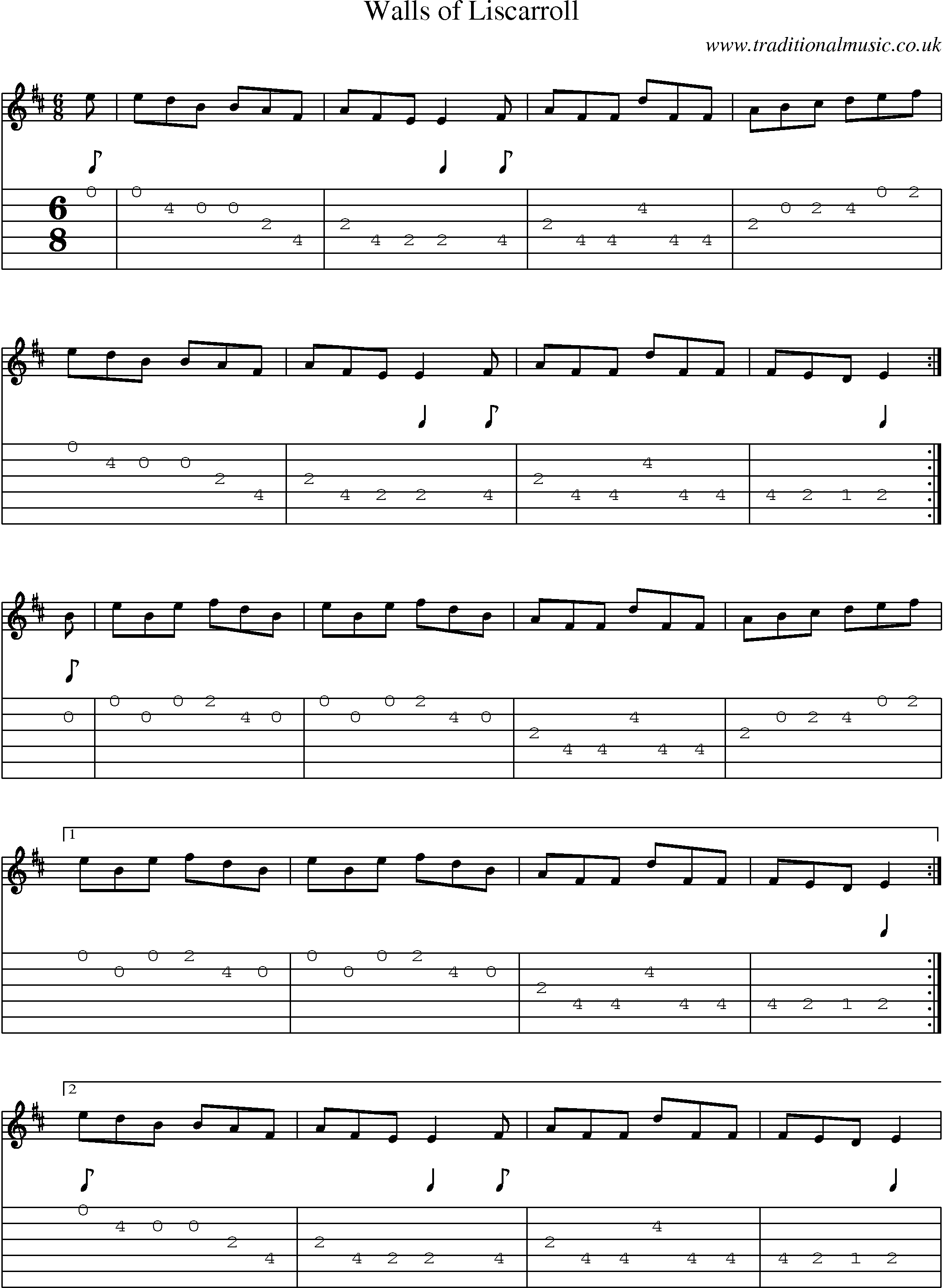 Music Score and Guitar Tabs for Walls Of Liscarroll