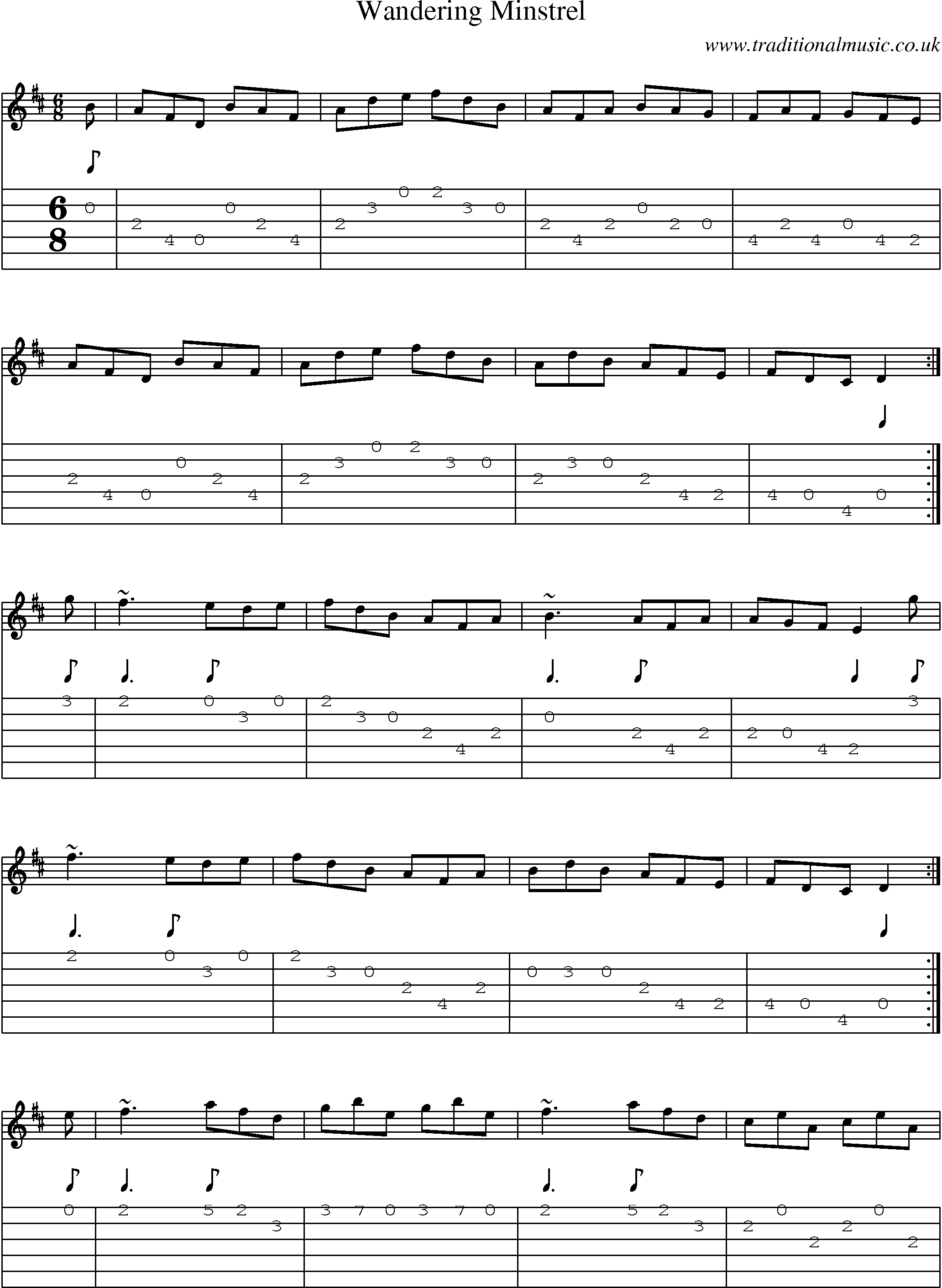 Music Score and Guitar Tabs for Wandering Minstrel