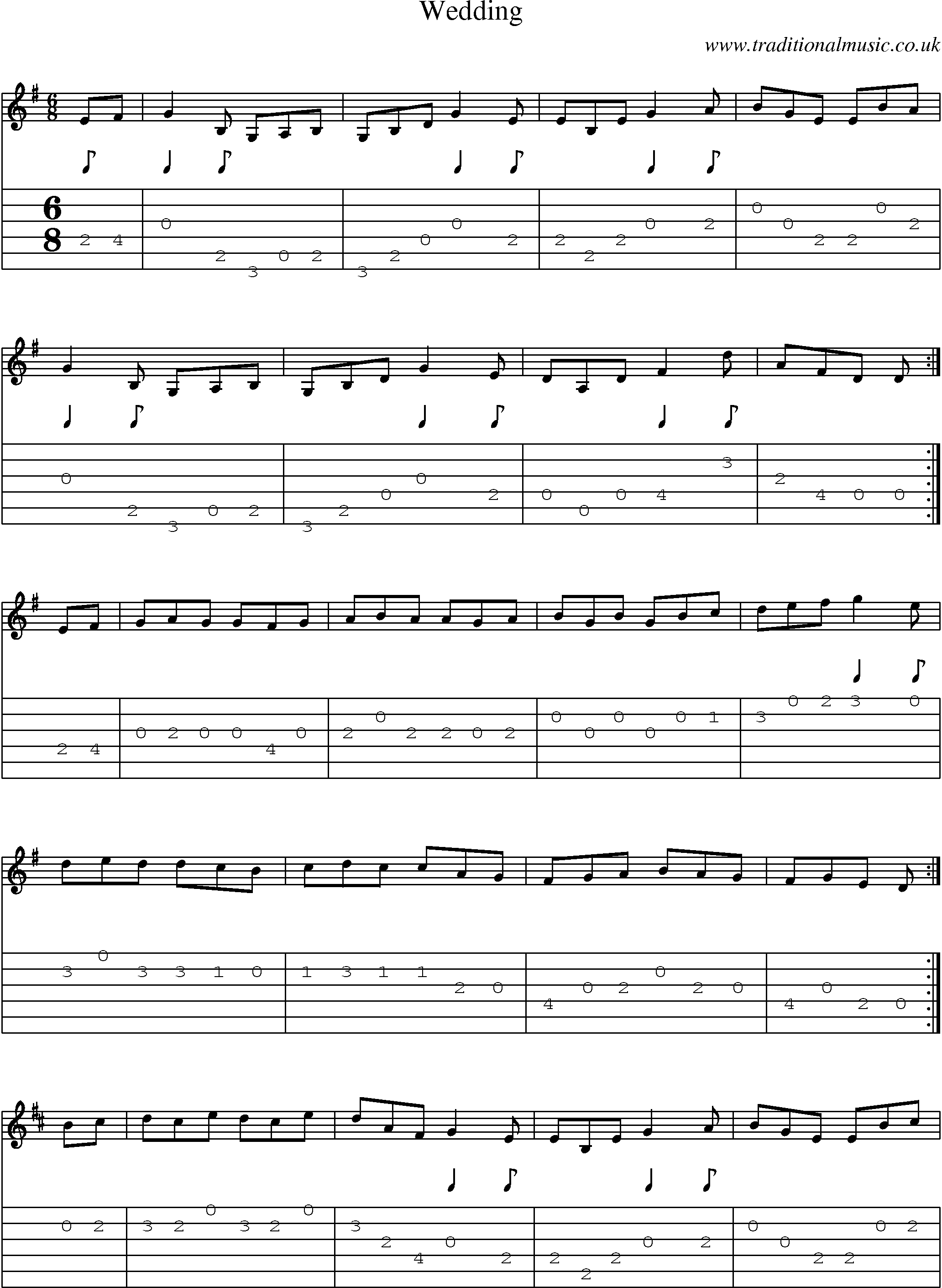 Music Score and Guitar Tabs for Wedding