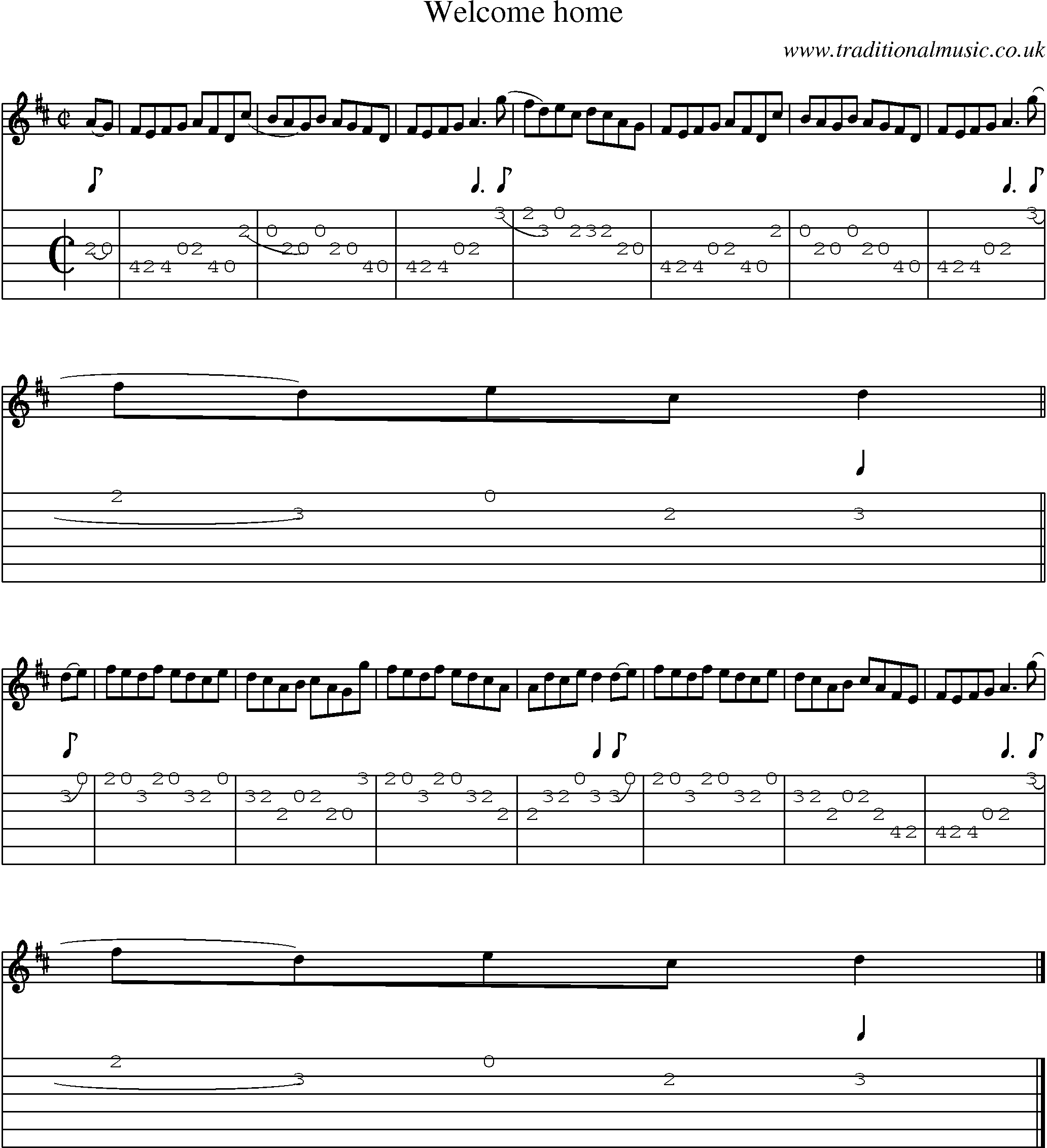 Music Score and Guitar Tabs for Welcome Home