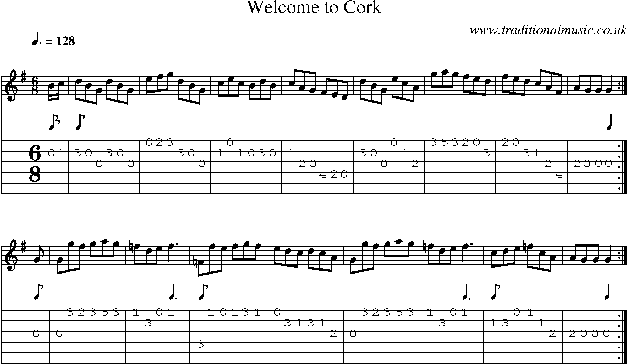 Music Score and Guitar Tabs for Welcome To Cork