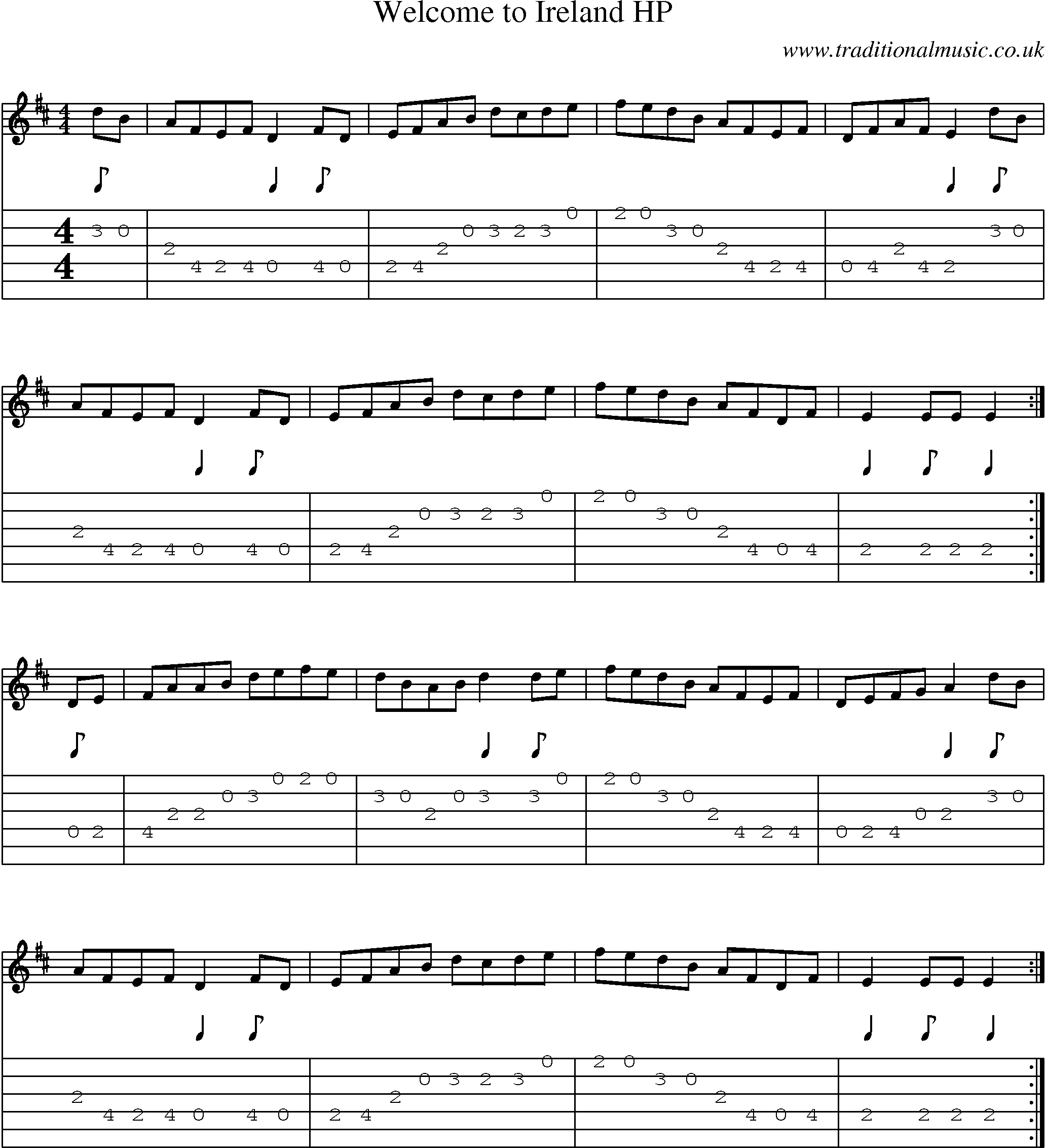 Music Score and Guitar Tabs for Welcome To Ireland