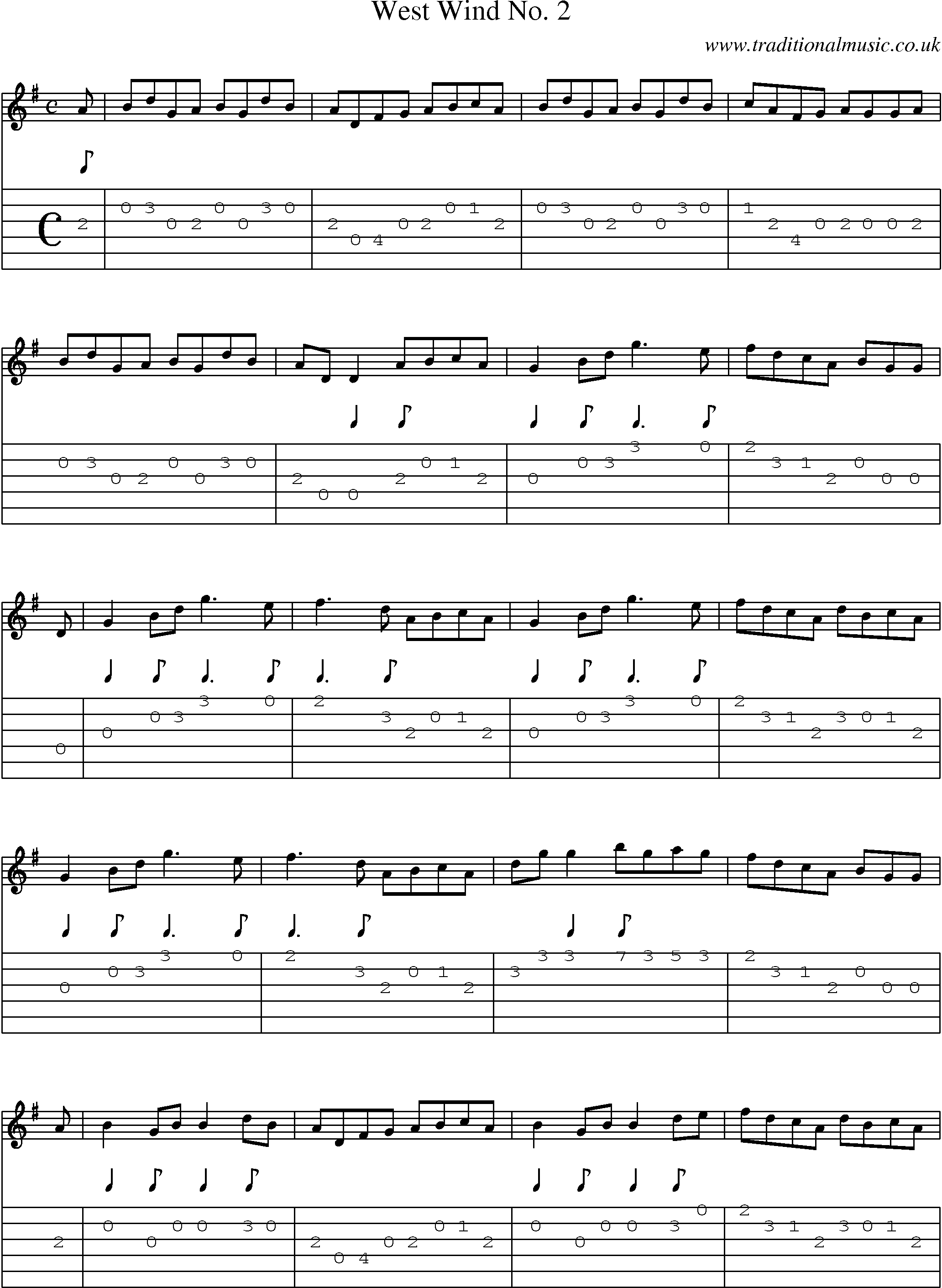 Music Score and Guitar Tabs for West Wind No 2