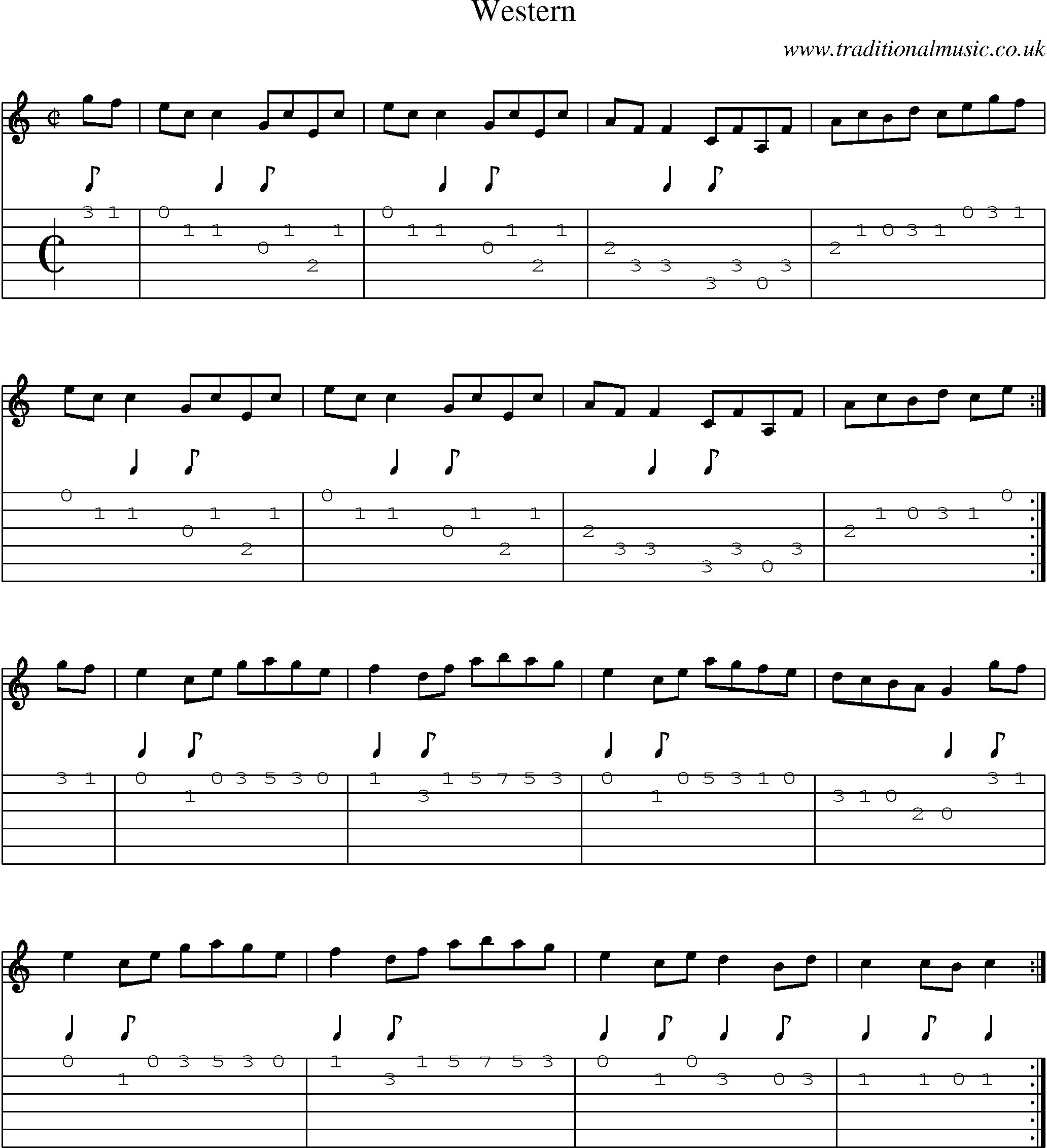 Music Score and Guitar Tabs for Western