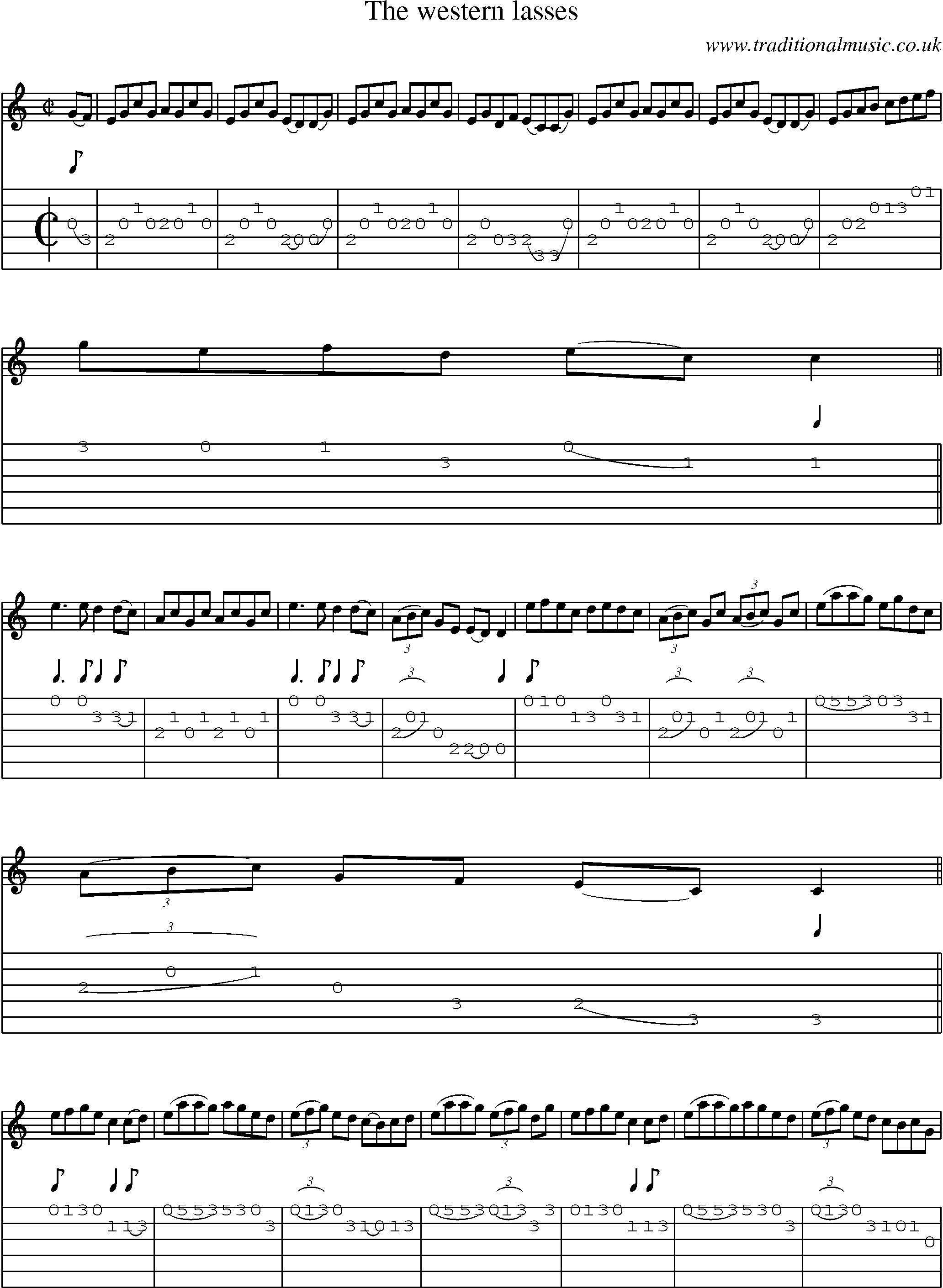 Music Score and Guitar Tabs for Western Lasses