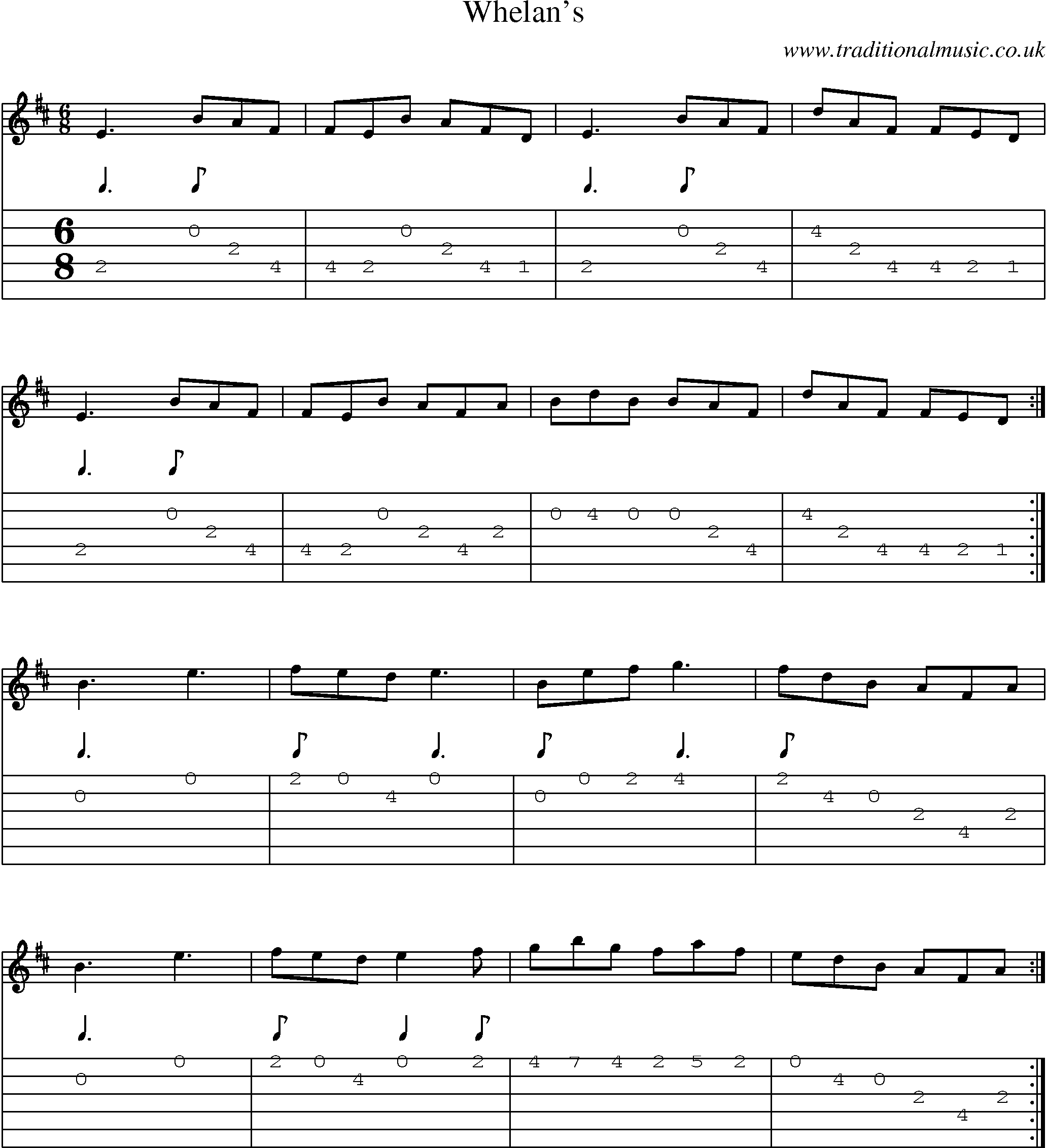 Music Score and Guitar Tabs for Whelans