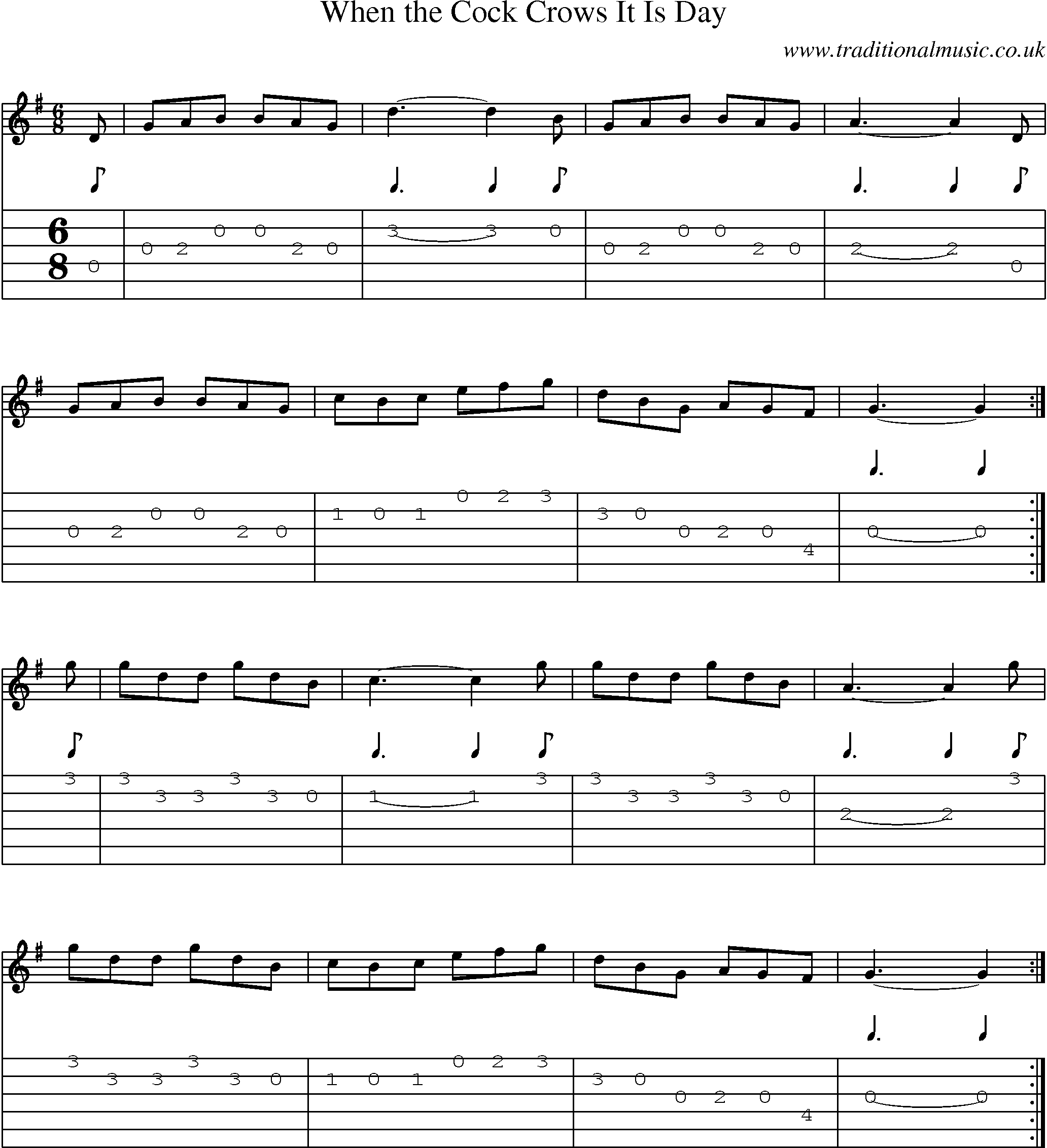 Music Score and Guitar Tabs for When Cock Crows It Is Day