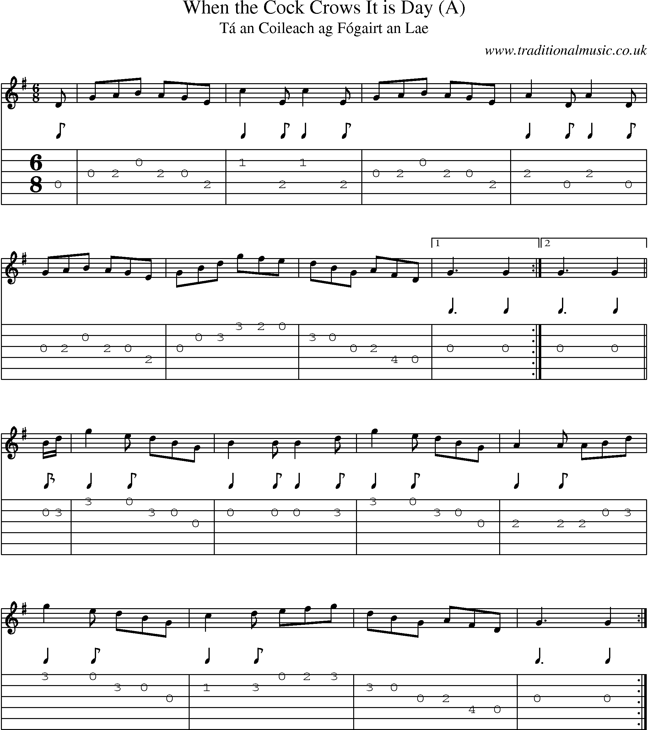 Music Score and Guitar Tabs for When Cock Crows It Is Day (a)