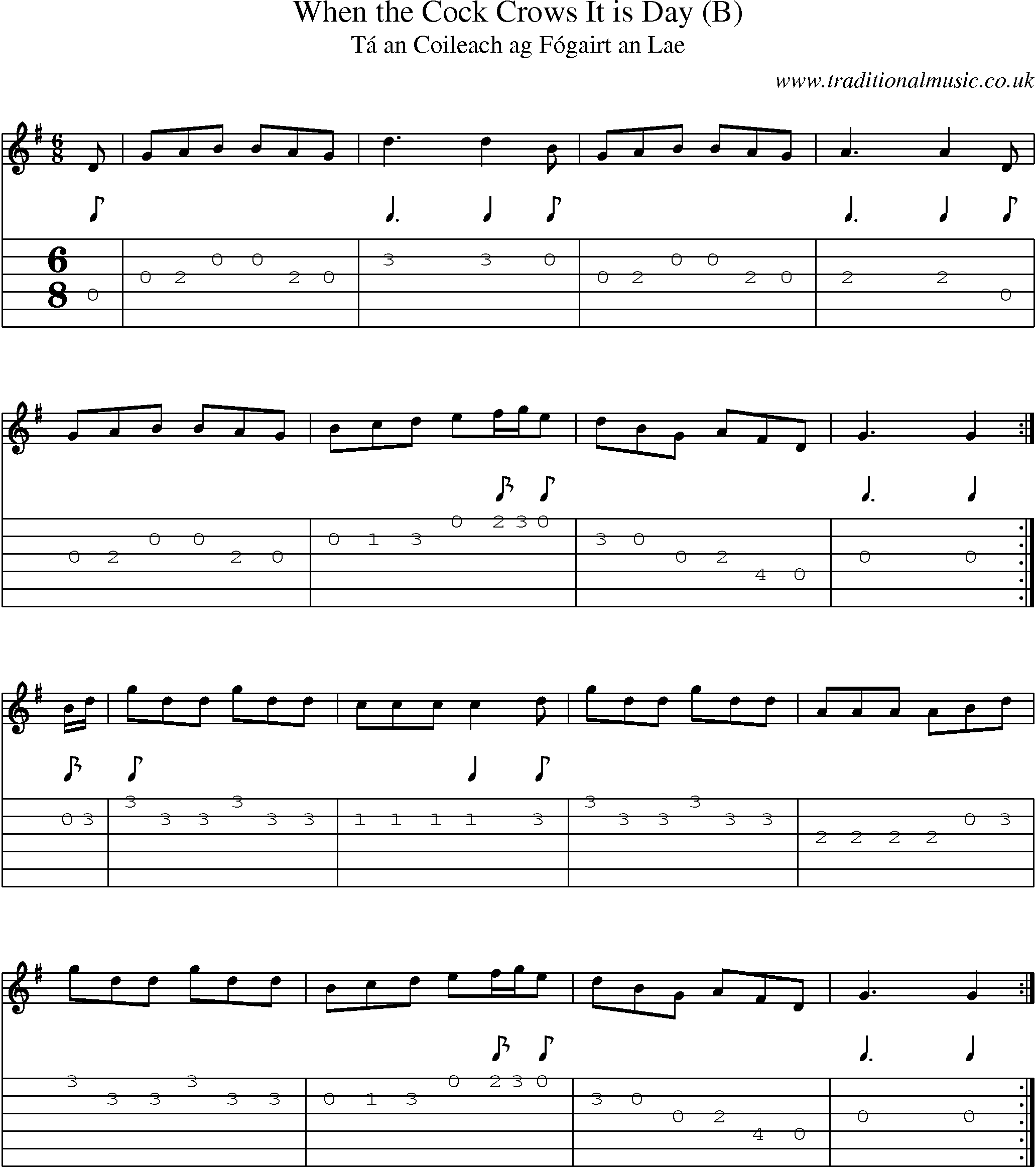Music Score and Guitar Tabs for When Cock Crows It Is Day (b)