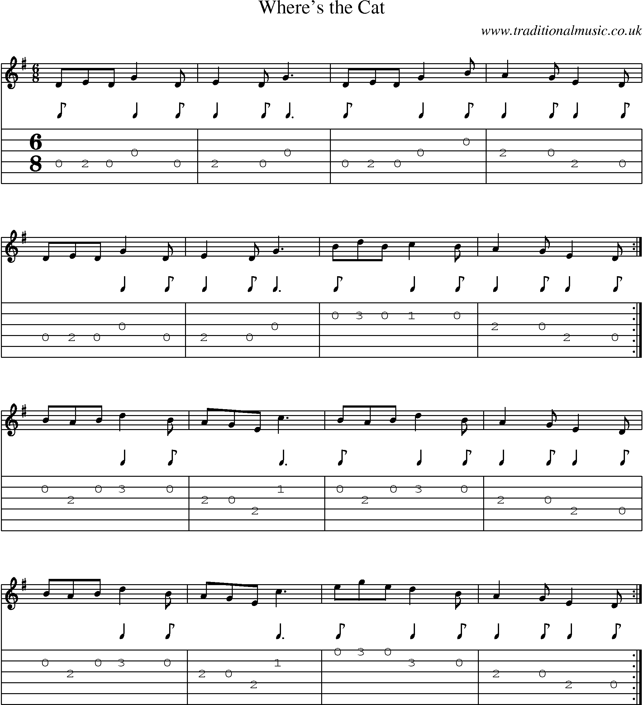 Music Score and Guitar Tabs for Wheres Cat