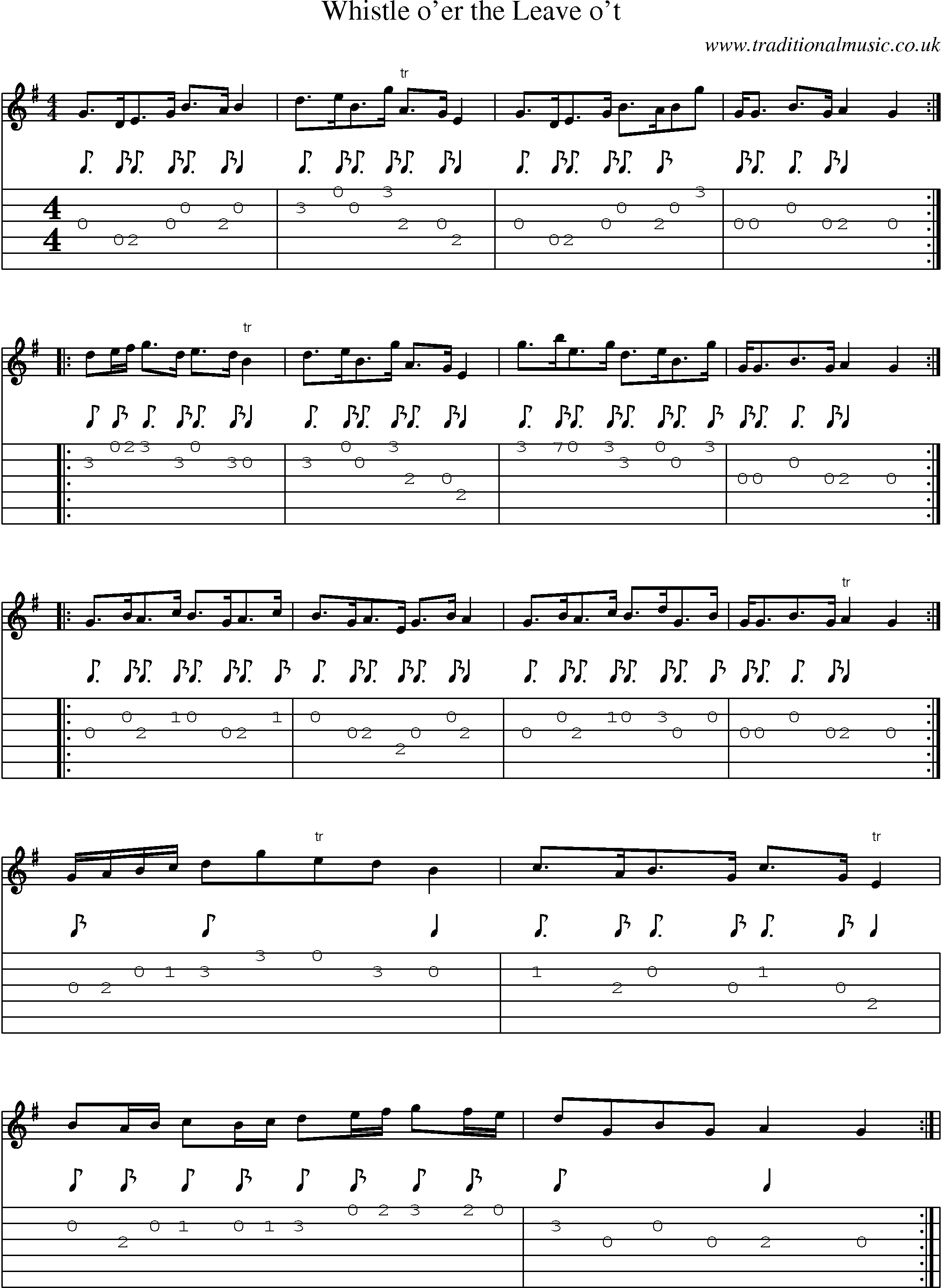 Music Score and Guitar Tabs for Whistle Oer Leave Ot
