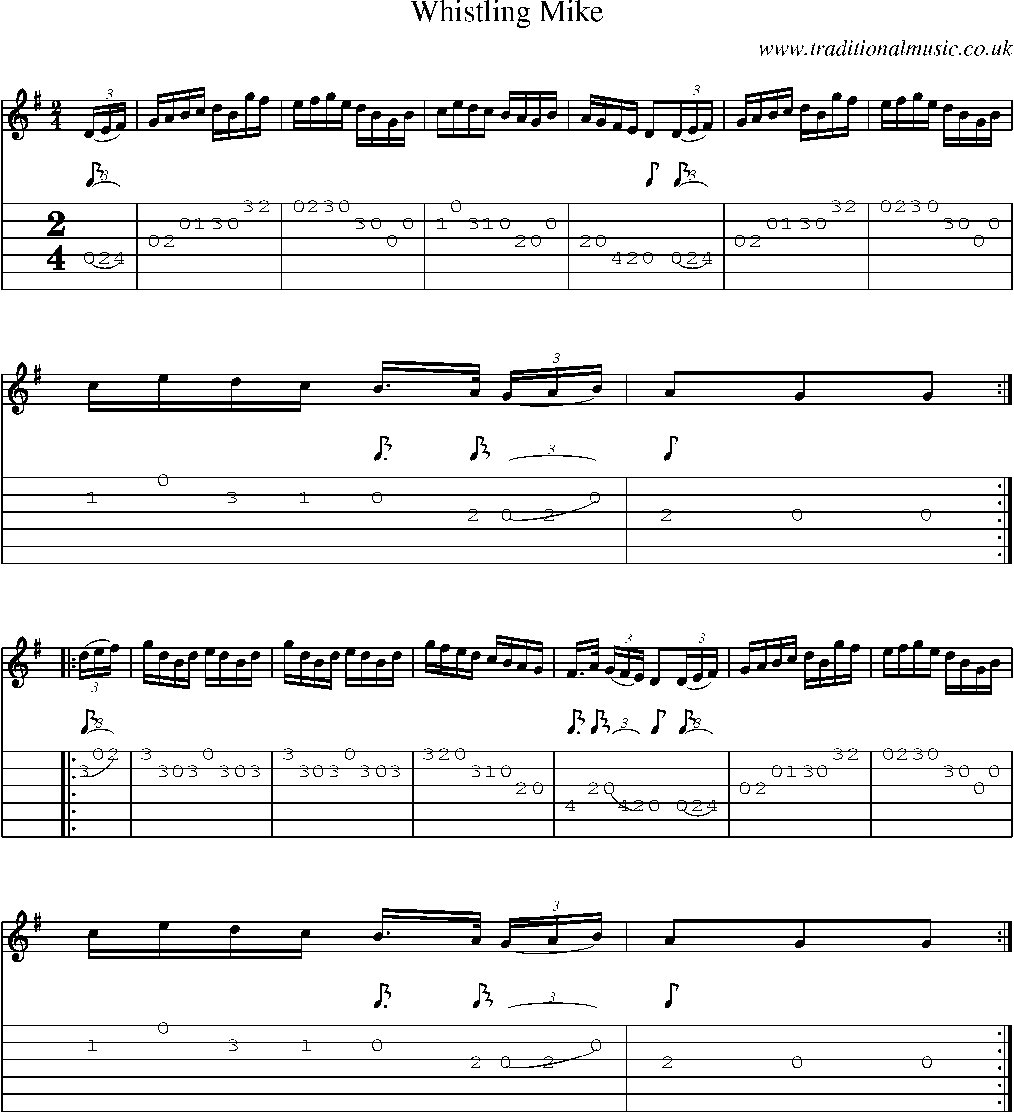 Music Score and Guitar Tabs for Whistling Mike